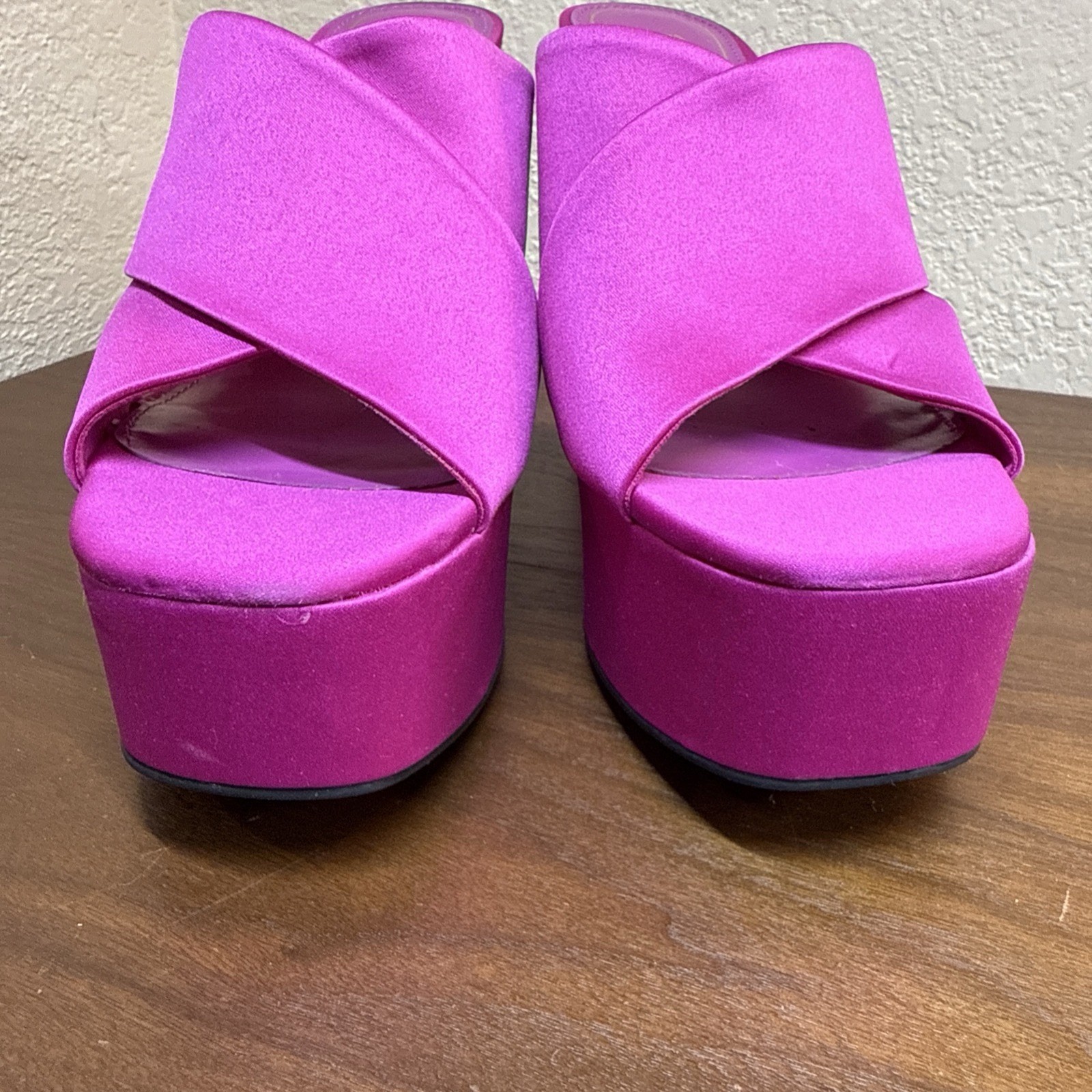 Zara Chunky Effect Platform Heels Sandals Fuchsia Pink Satin Size 40 Eu 10 US