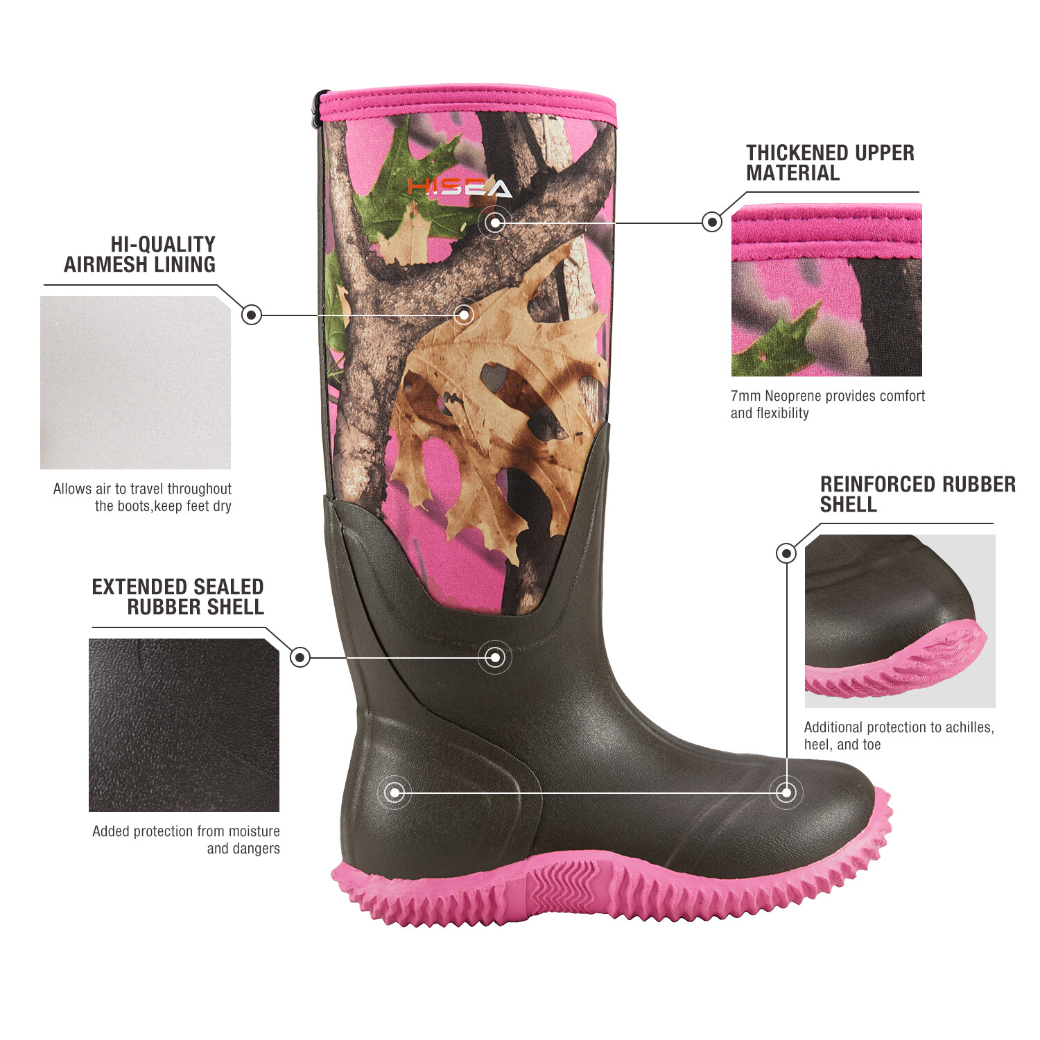 HISEA Women Rain Boots Neoprene Waterproof Outdoor Mud Working Hunting Knee Boot