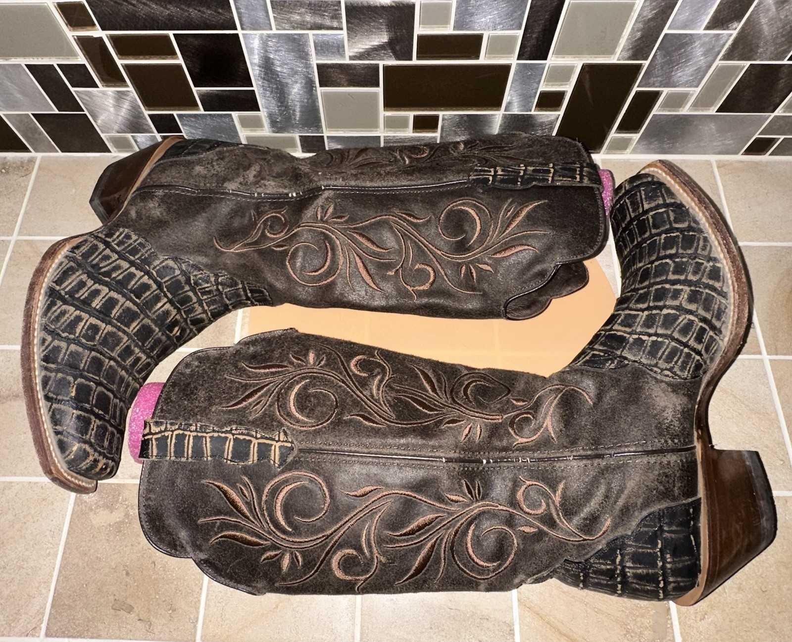Twisted X Boots Size 9.5B Square Toe Brown Cowgirl WRAL 005 Riding Leather