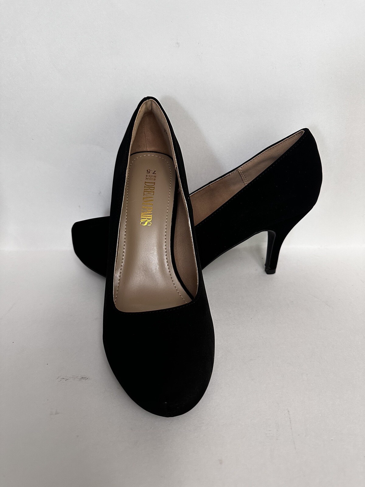 Dream Pairs Women’s Round Closed Toe Cone High Heels Black Suede Size 7.5