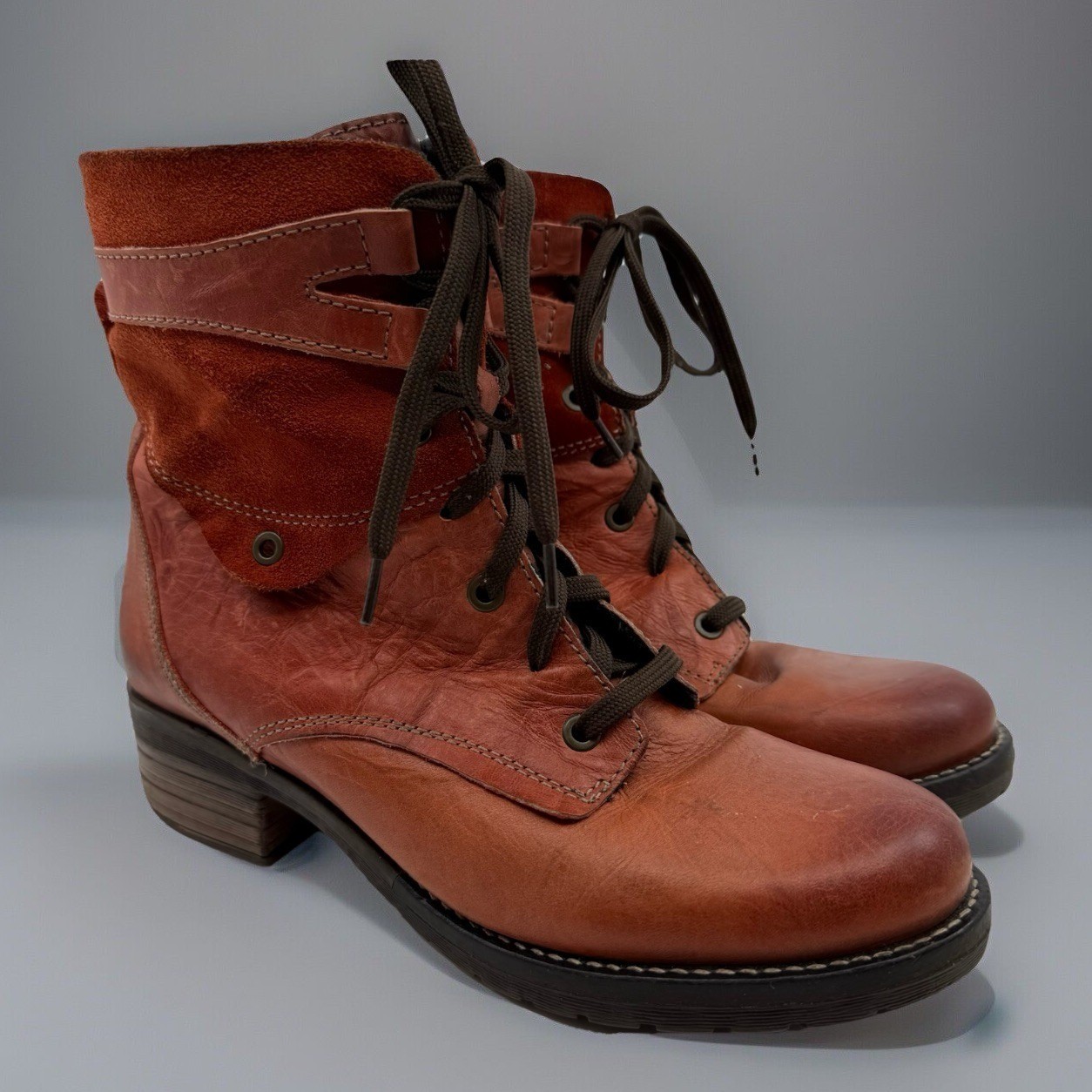 Dromedaris Kara Lace Up Boots Women Manarin Red Leather Suede Lug 9.5-10