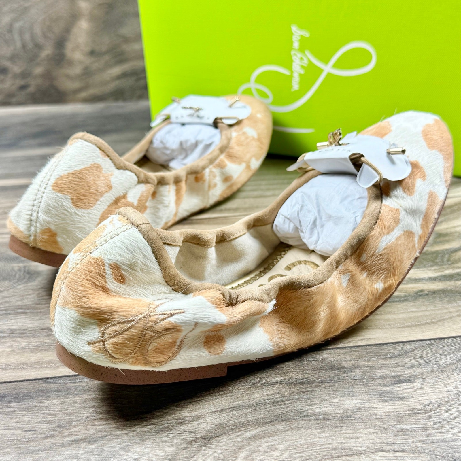 NIB Sam Edelman Felicia 9M Ballet Flats Printed Calf Hair Natural Ivory