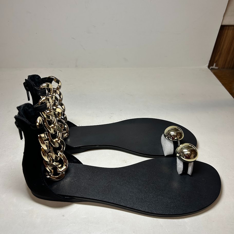 INC Womens 7 M Black Gold Chain Gennipha Toe Ring Flat Sandals NIB IP1