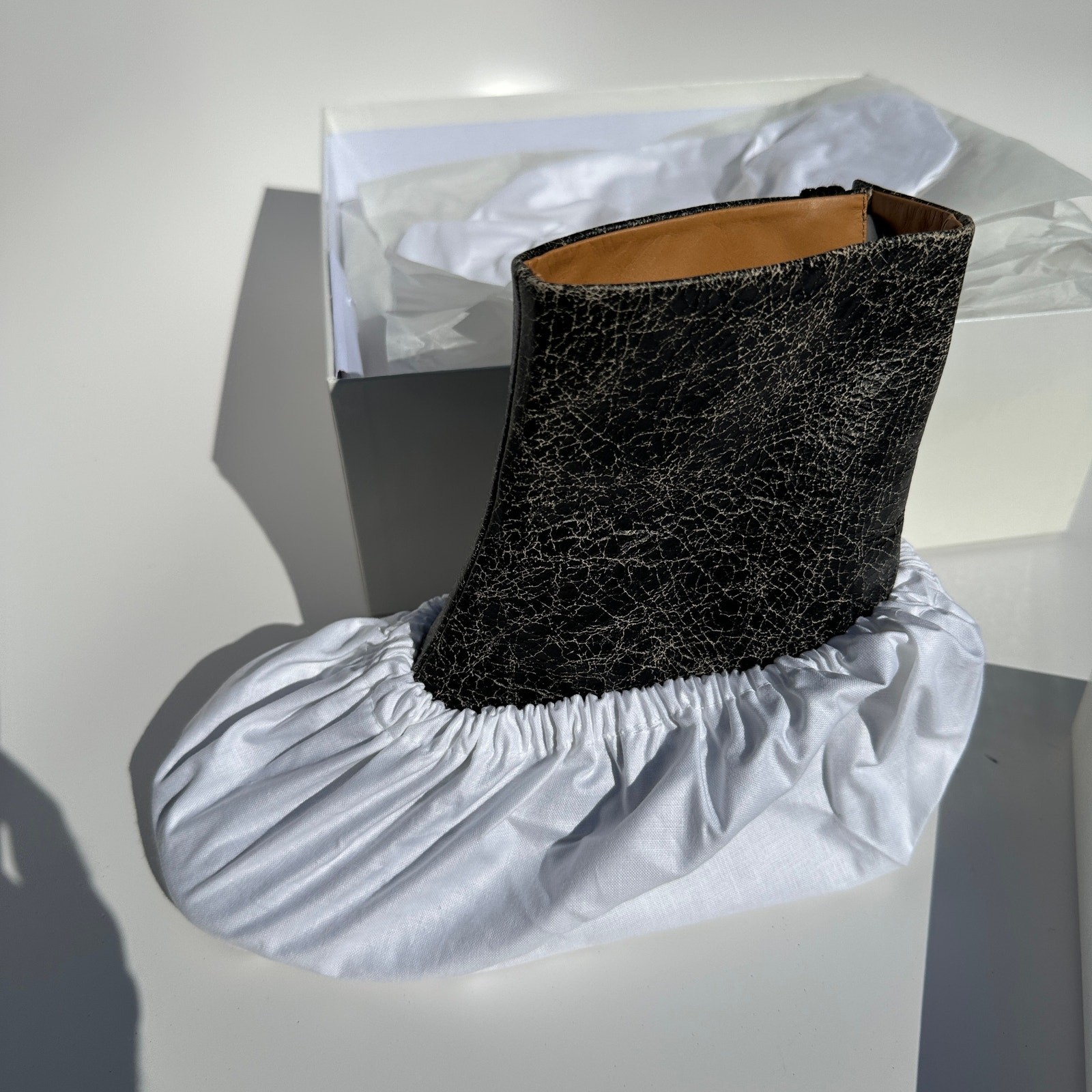 Maison Martin Margiela Tabi Ankle Boots Black Crinkle Leather 3cm 1.1″ Heel S 37