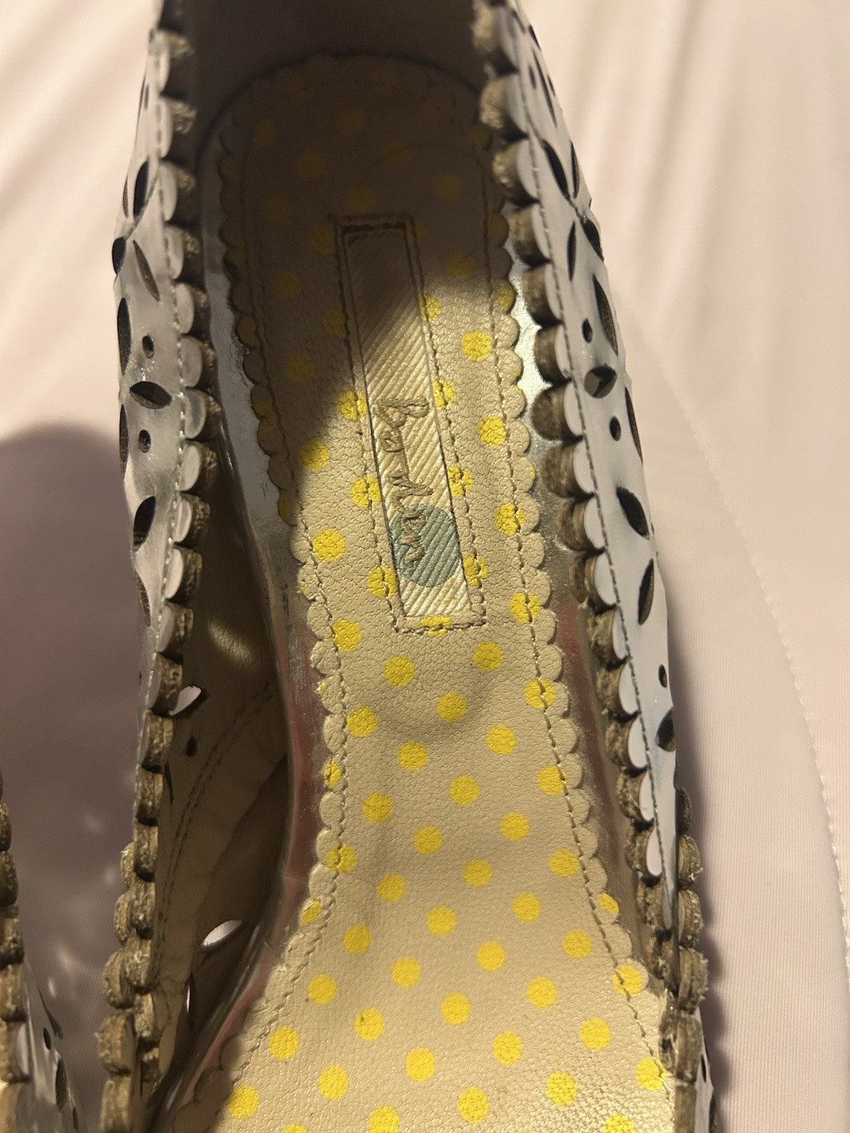 Boden Women’s Silver Leather Cut-Out Scalloped Pointed Toe Slip-On Pumps US 6