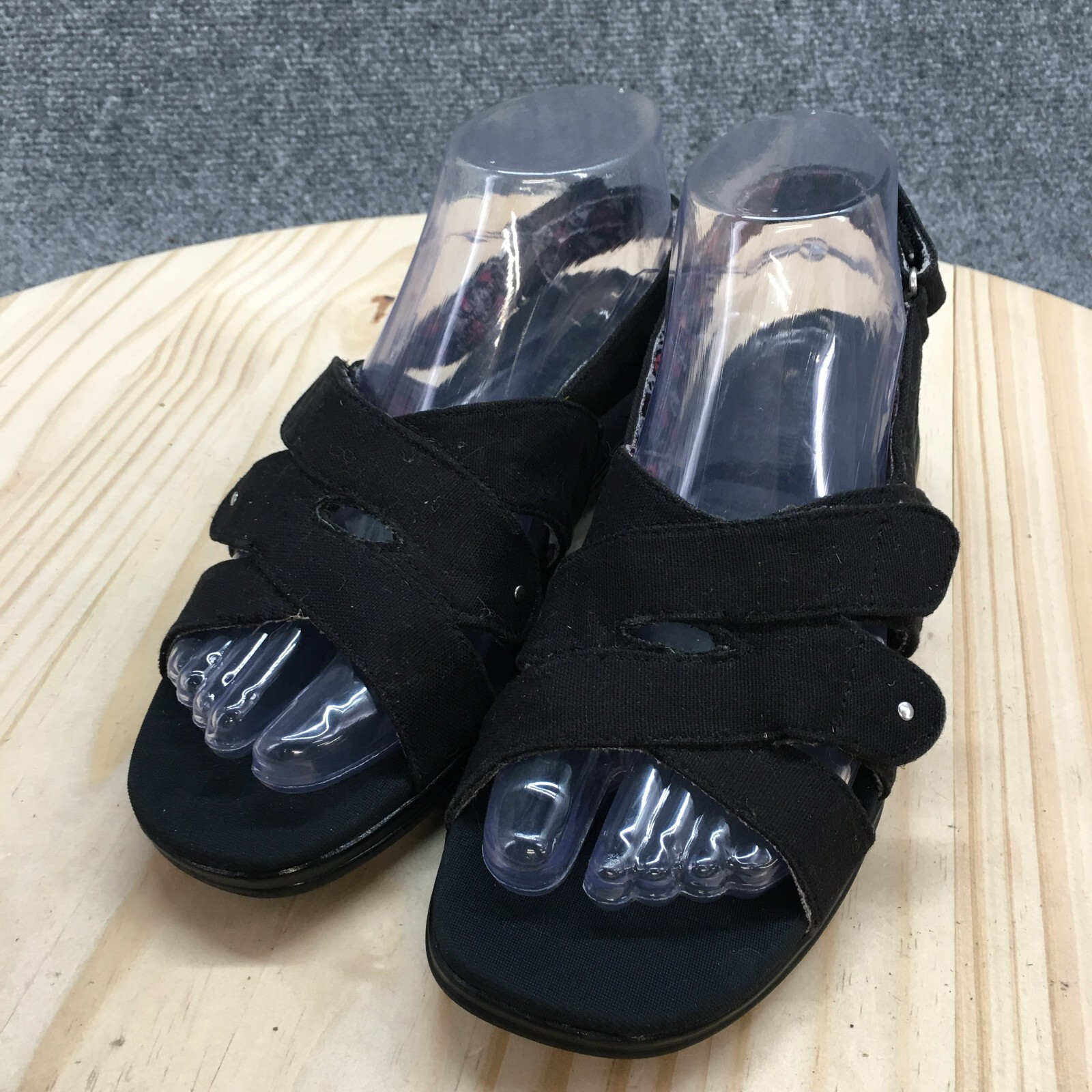 Grasshoppers Sandals Womens 6.5 W Beach Front Slingback Strappy Black Wedge