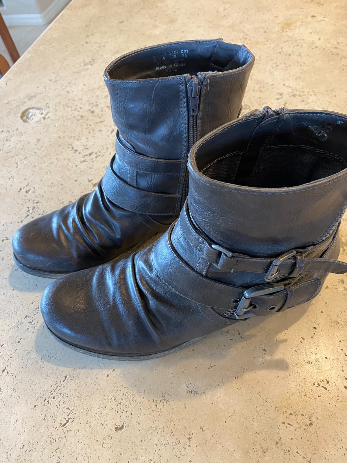 Carlos by Carlos Santana Dark Gray Moto Ankle Boots Buckle Strap Size 8