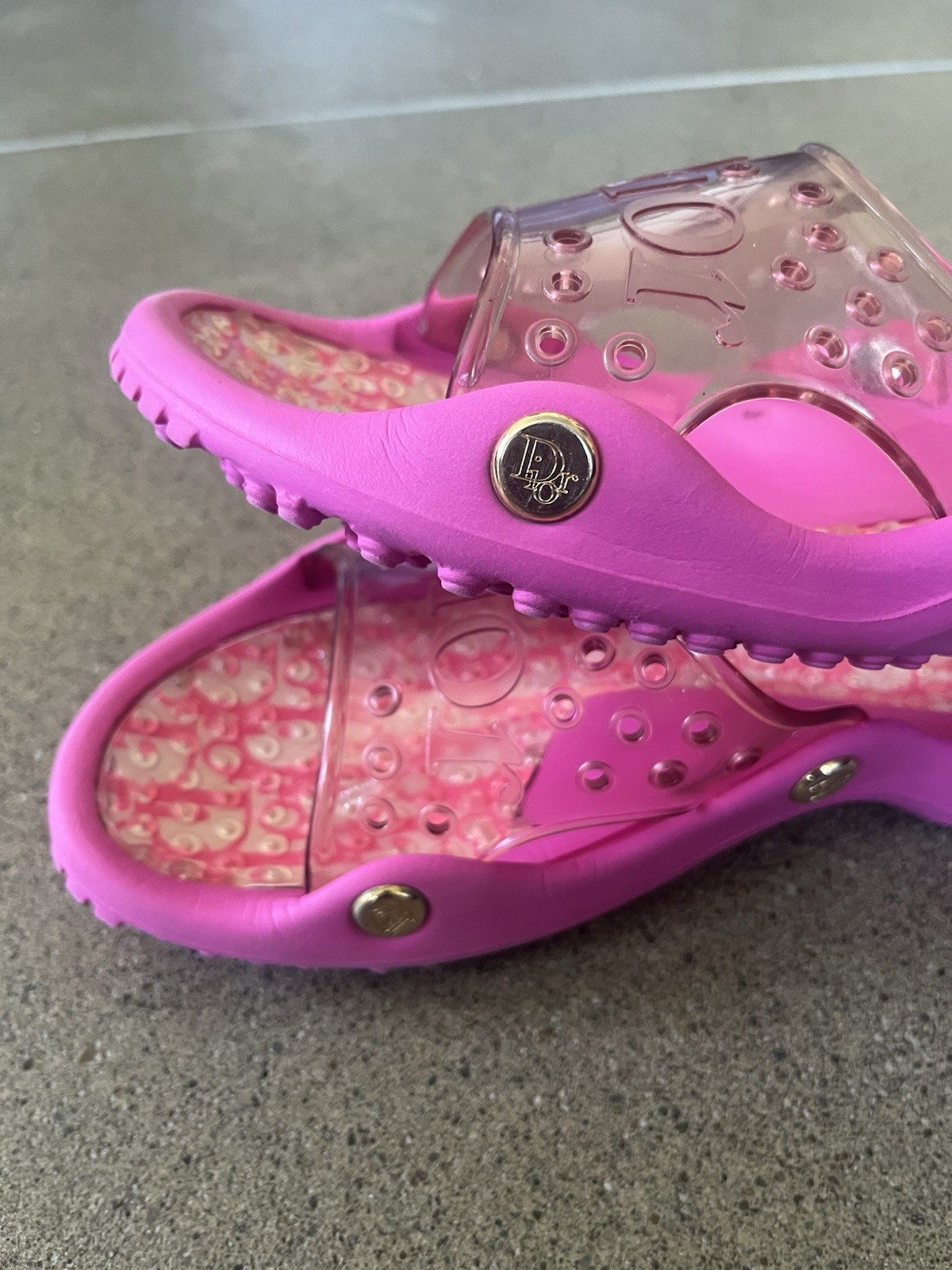 Vintage Christian Dior Galliano Diorissimo Monogram Clear Slide Sandals Pink 42