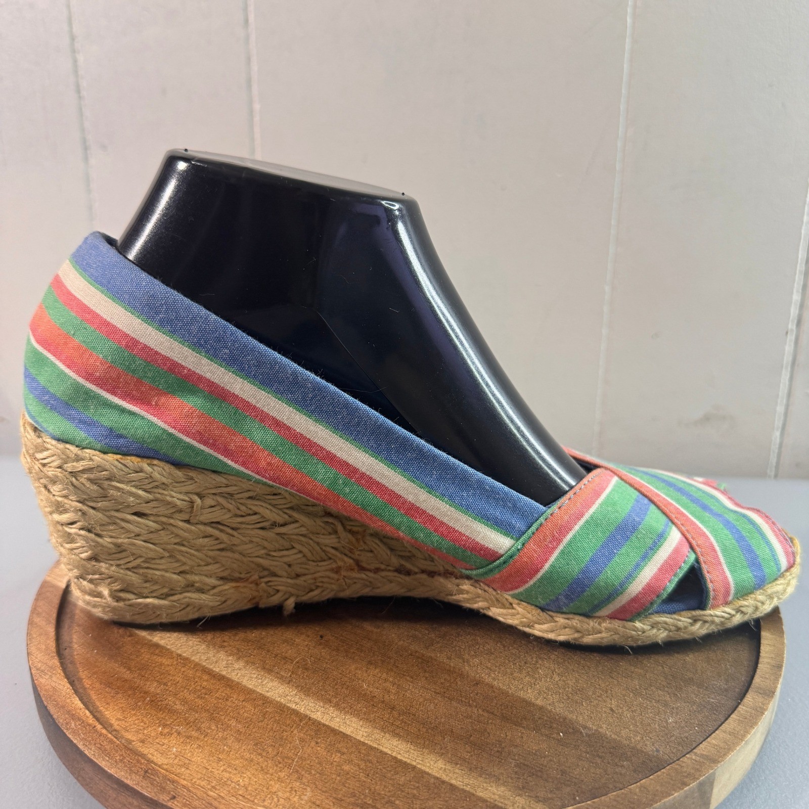 Lauren Ralph Lauren Cecilia Wedge Espadrille Womens 8.5B Multi Striped Good Jute