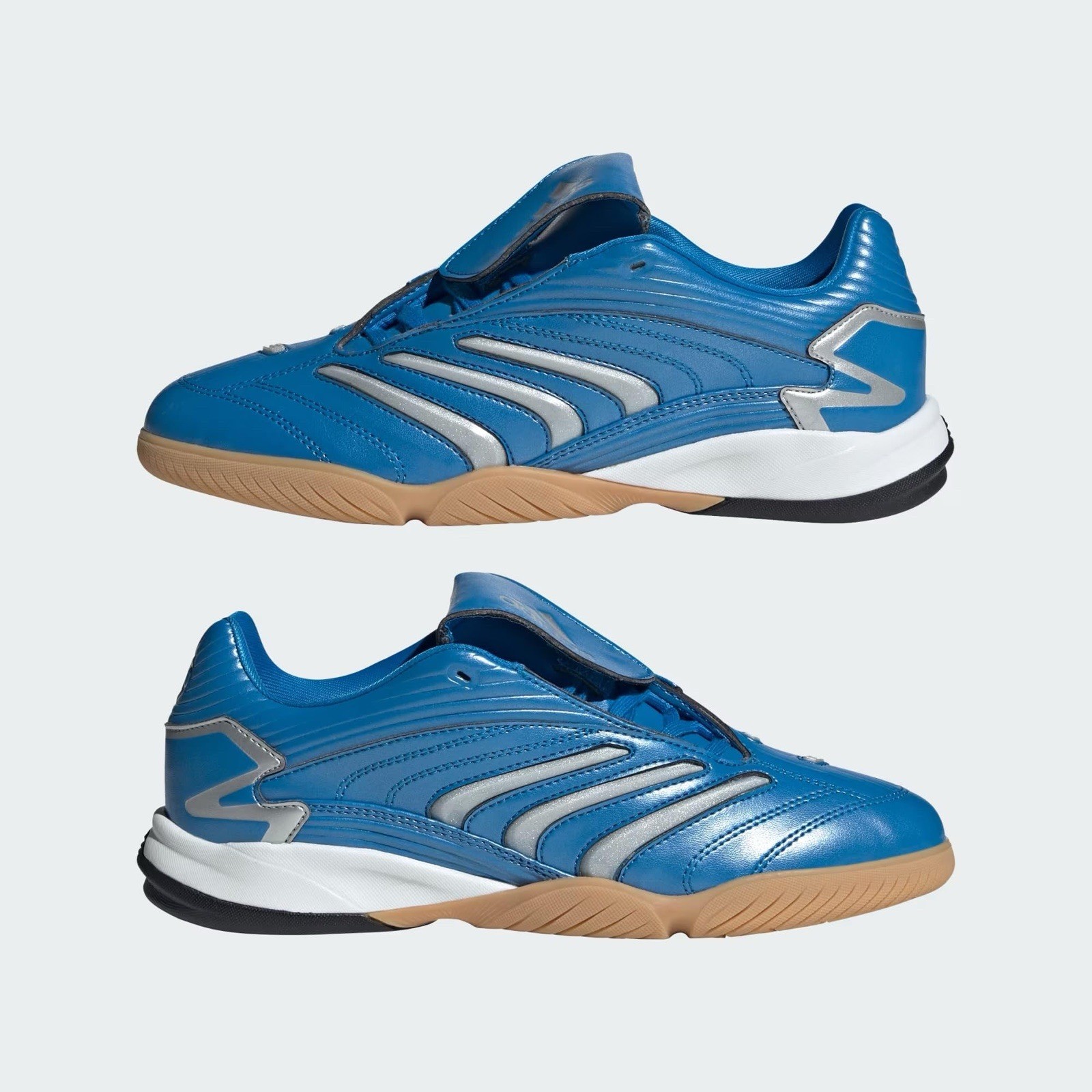 Size 7.5- Adidas Women’s PREDATOR SALA SHOES, Blue/Silver Metallic/Gum. JR1637.