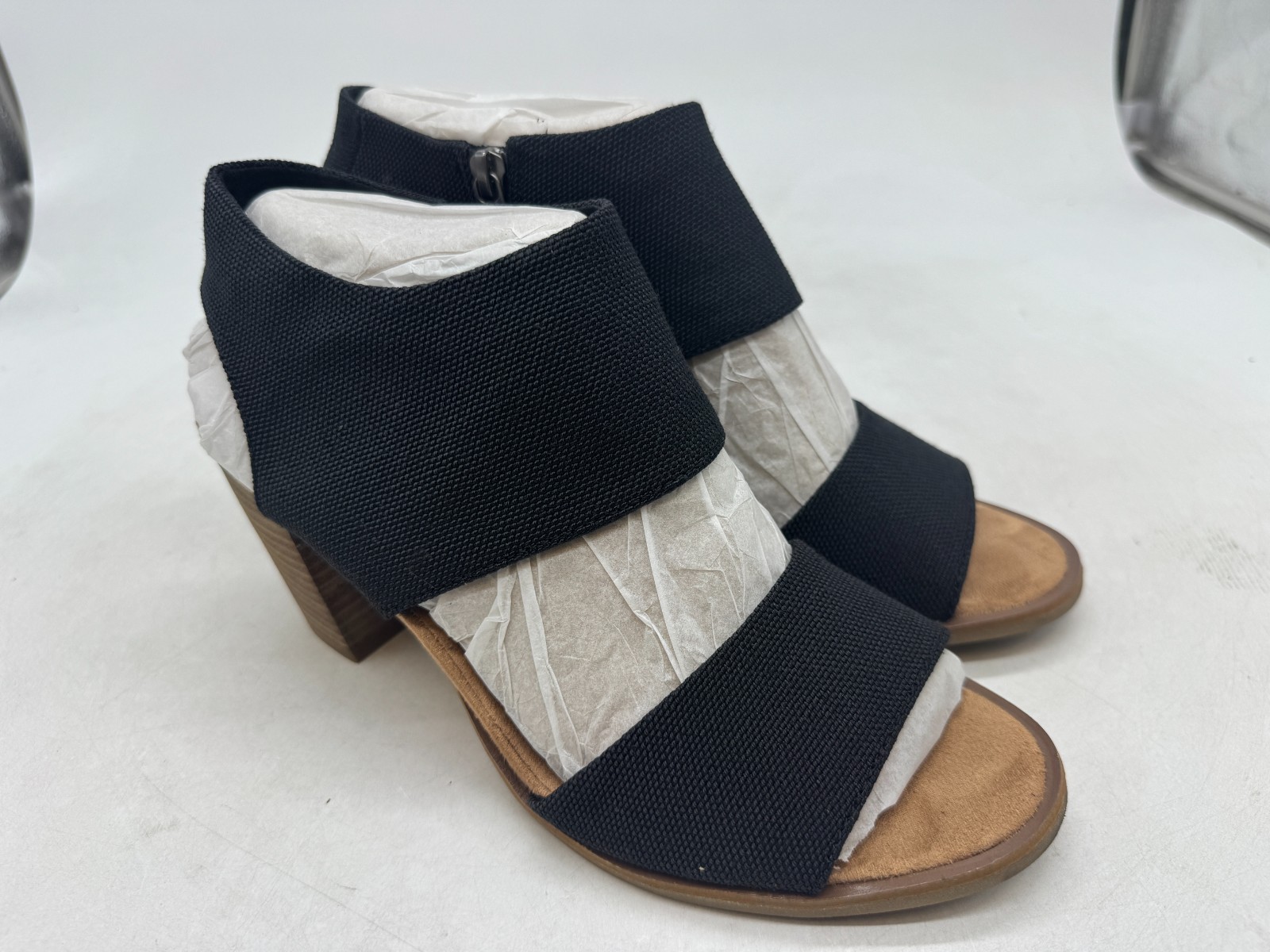 Toms Majorca Cutout Women’s Black Sparkle Heeled Sandals Side Zipper – 10