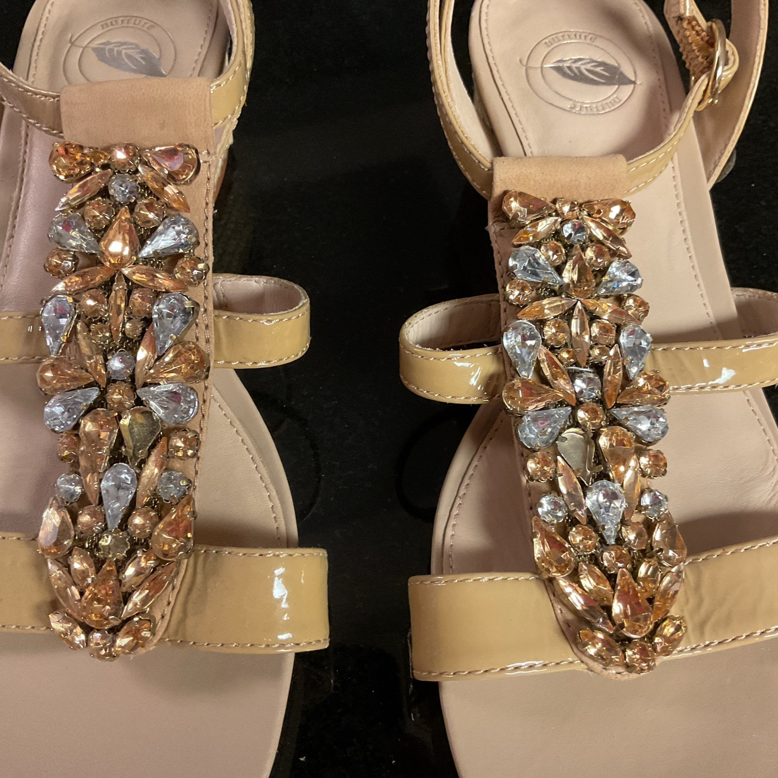 NURTURE By Lamaze Sandals Leather Gold Bling Rhinestones Wedges Sz 6.5,