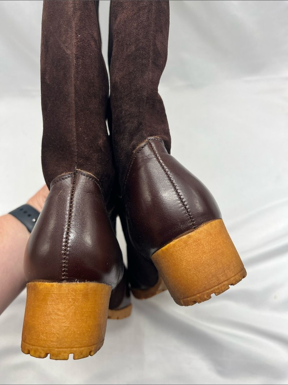 Vintage 1960s Hush Puppies Brown Suede Knee High Boots with Buckle