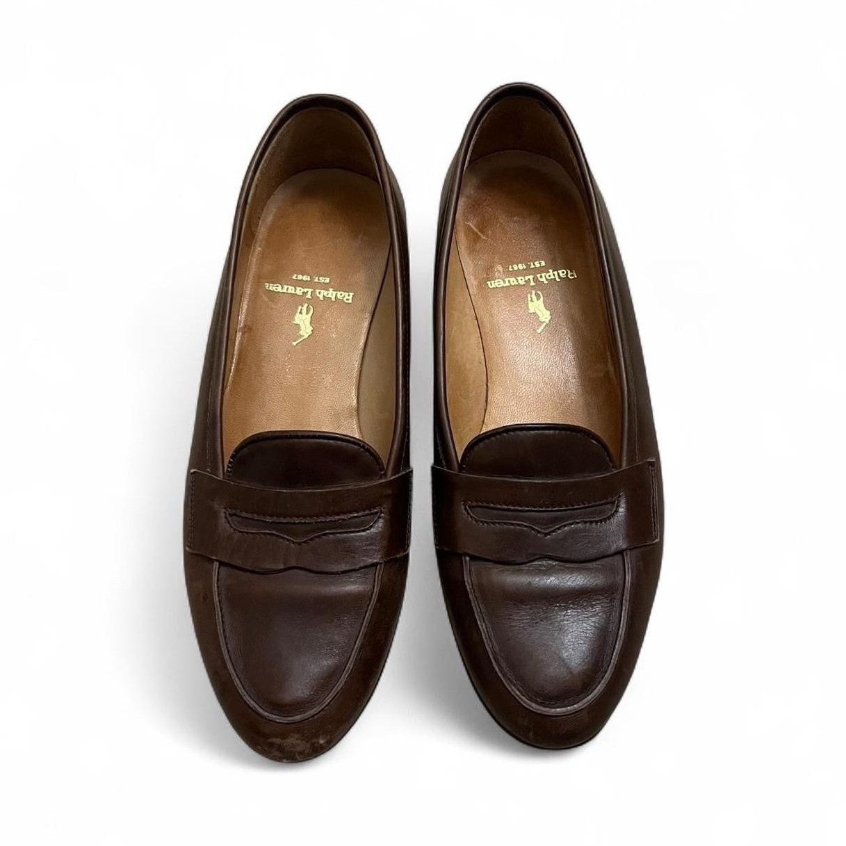 Ralph Lauren Women’s Brown Leather Loafer Flats Slip-On Round Toe Logo 5.5