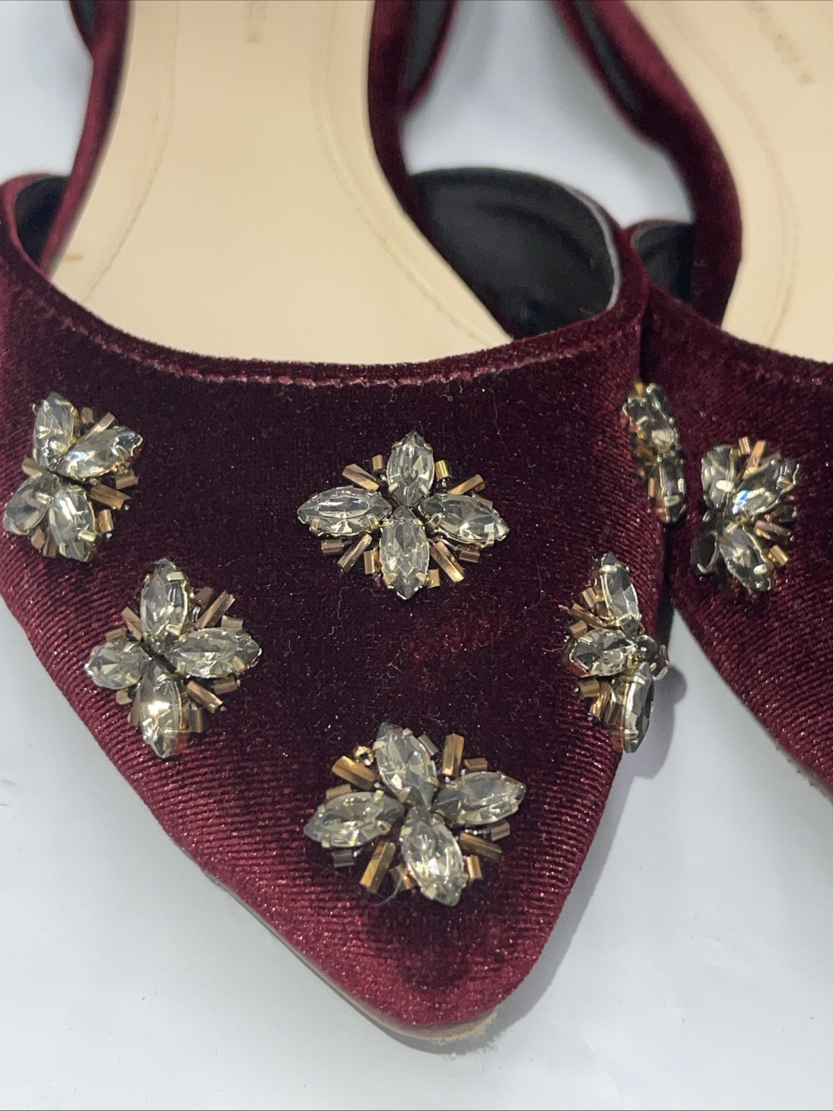 By Farylrobin Celinda Velvet Embellished Flats Wine / Red Women’s Size 6.5