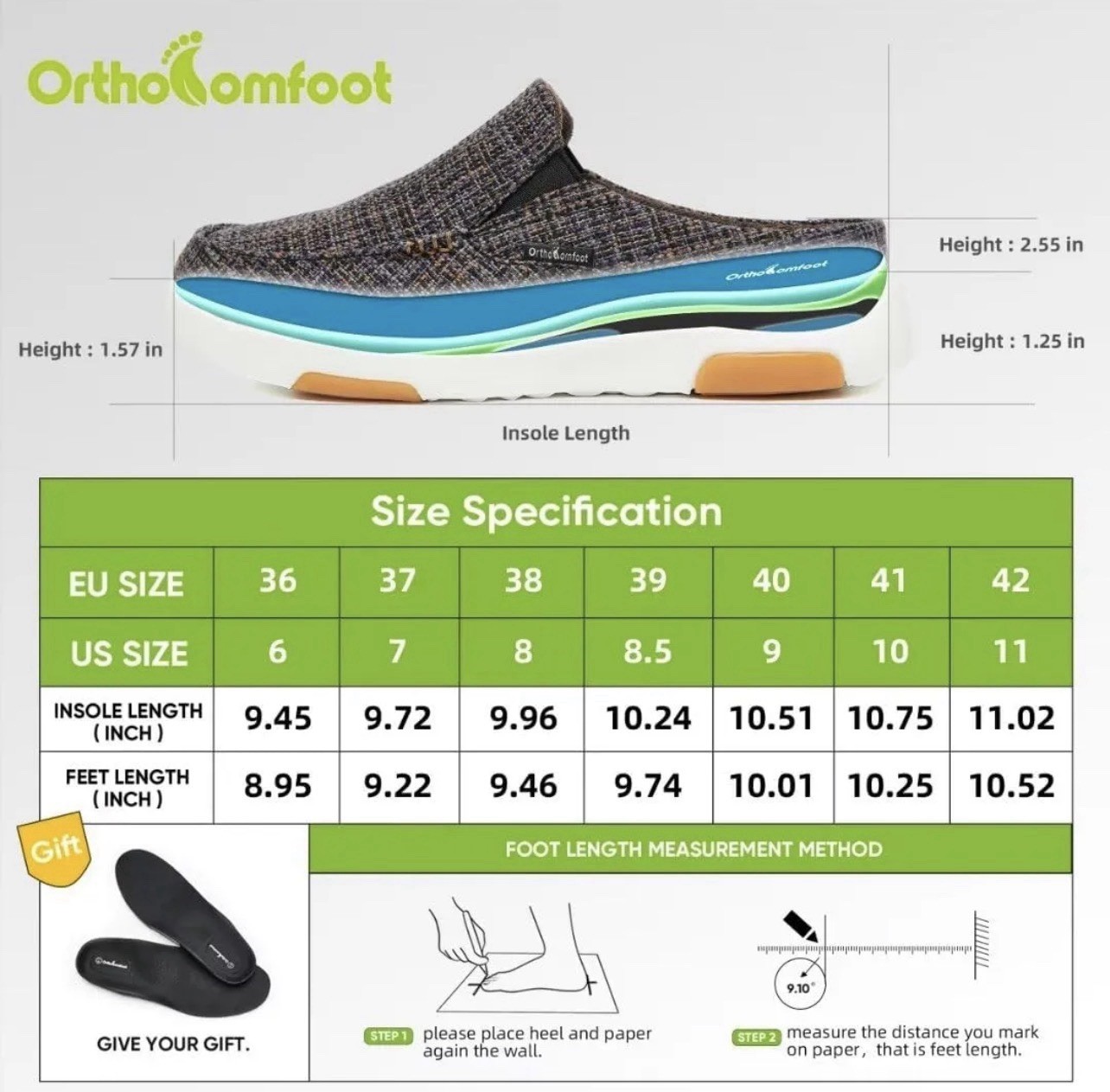 Ortho Comfoot Orthopedic Support Sneaker Shoes Orthotics New In Box