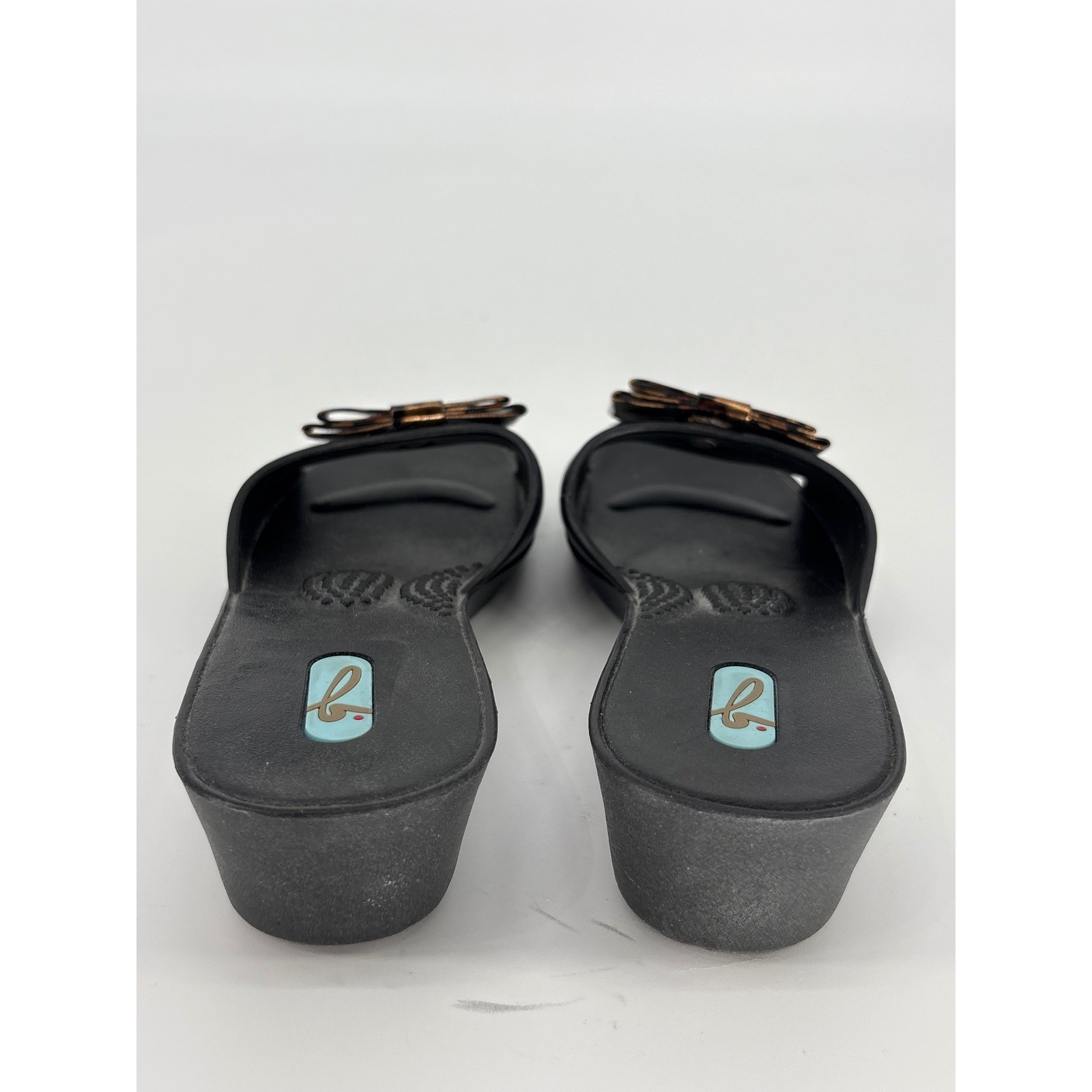 Oka-B Leopard Bow Wedge Sandals Womens 6 Black Slides Shoes Made in USA