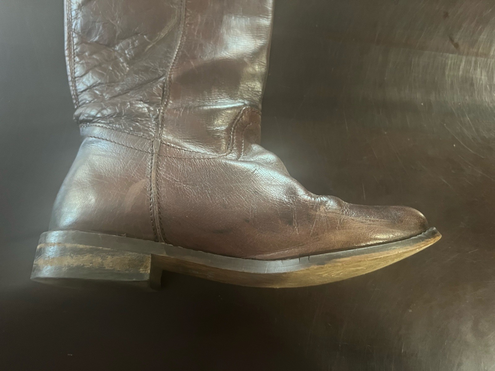 MIA Boots Leather Long Solid Brown Low Heel Size 8.5