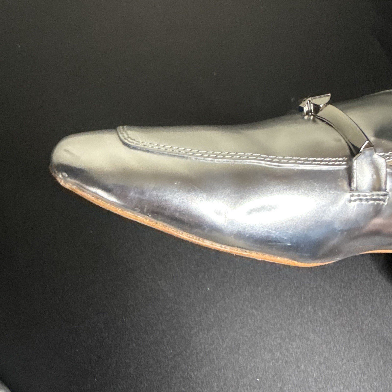Kate Spade New York Laura Silver Specchio Leather Mules Slides Women Size 10M