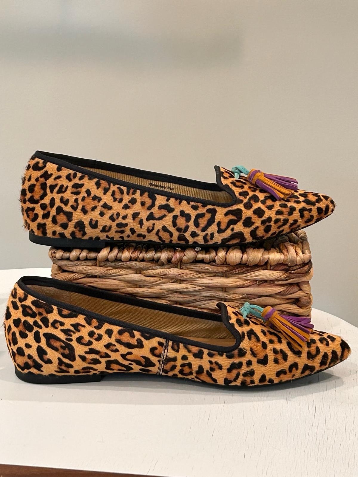 Hush Puppies Leopard Calf Hair Tassel Loafers Women’s US 8 Wide Bounce Flats