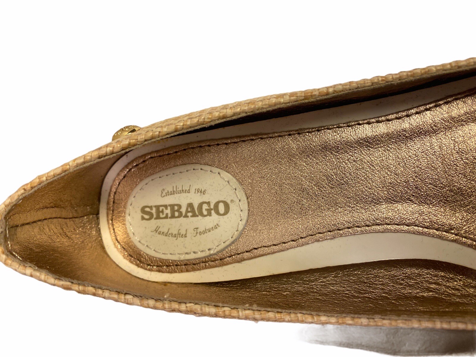 Sebago open toe flats gold detail woven straw look size US 6.5
