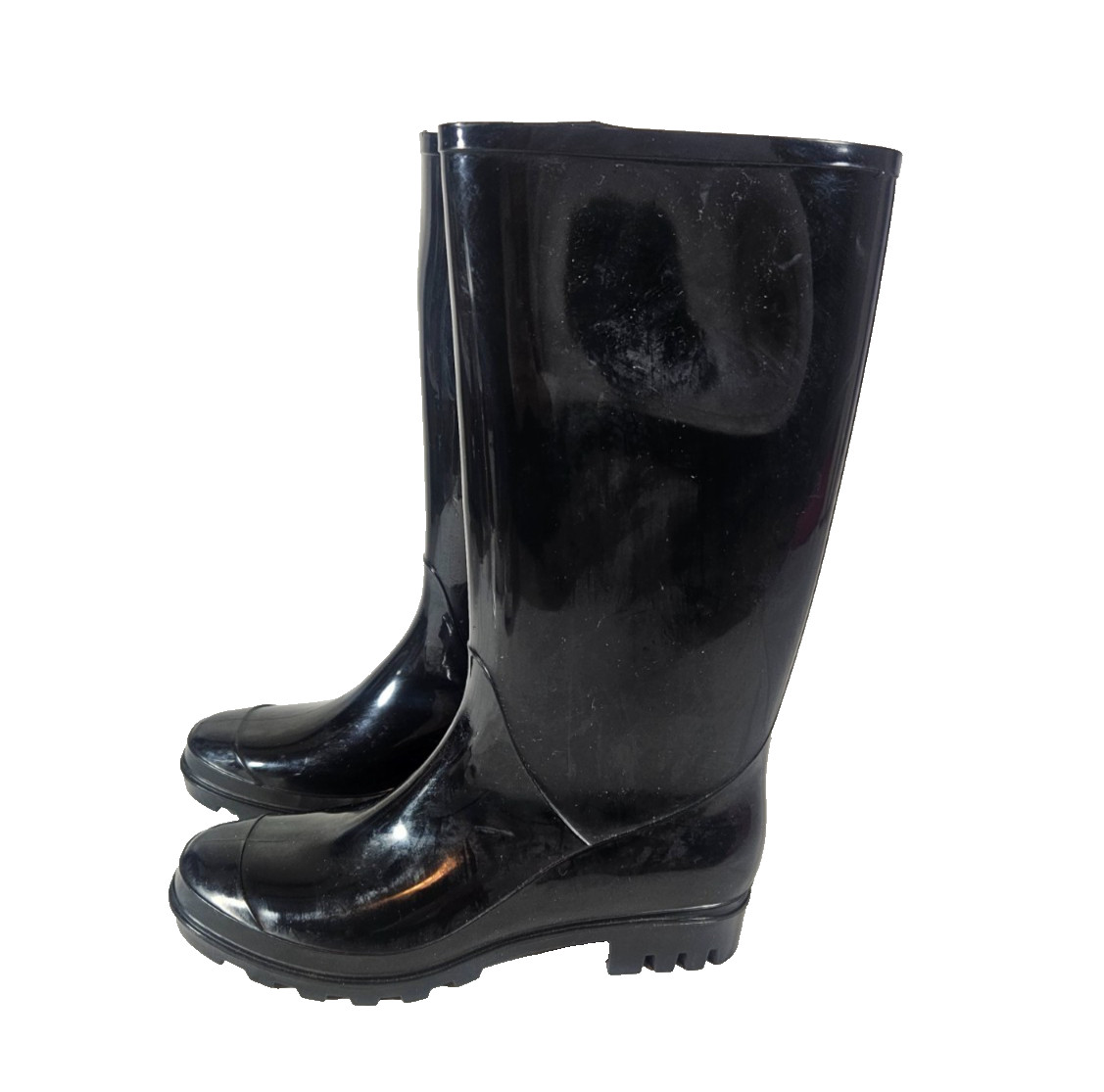 Via Rosa Black Shiny Rain Boots Women’s Size 9