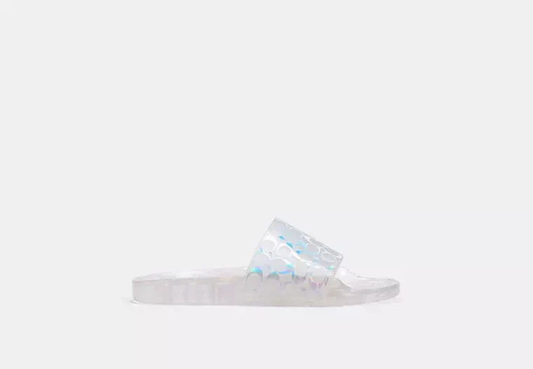 COACH Clear Iridescent Glitter Logo Jelly Pool Slides Slip On Sandals size us 7