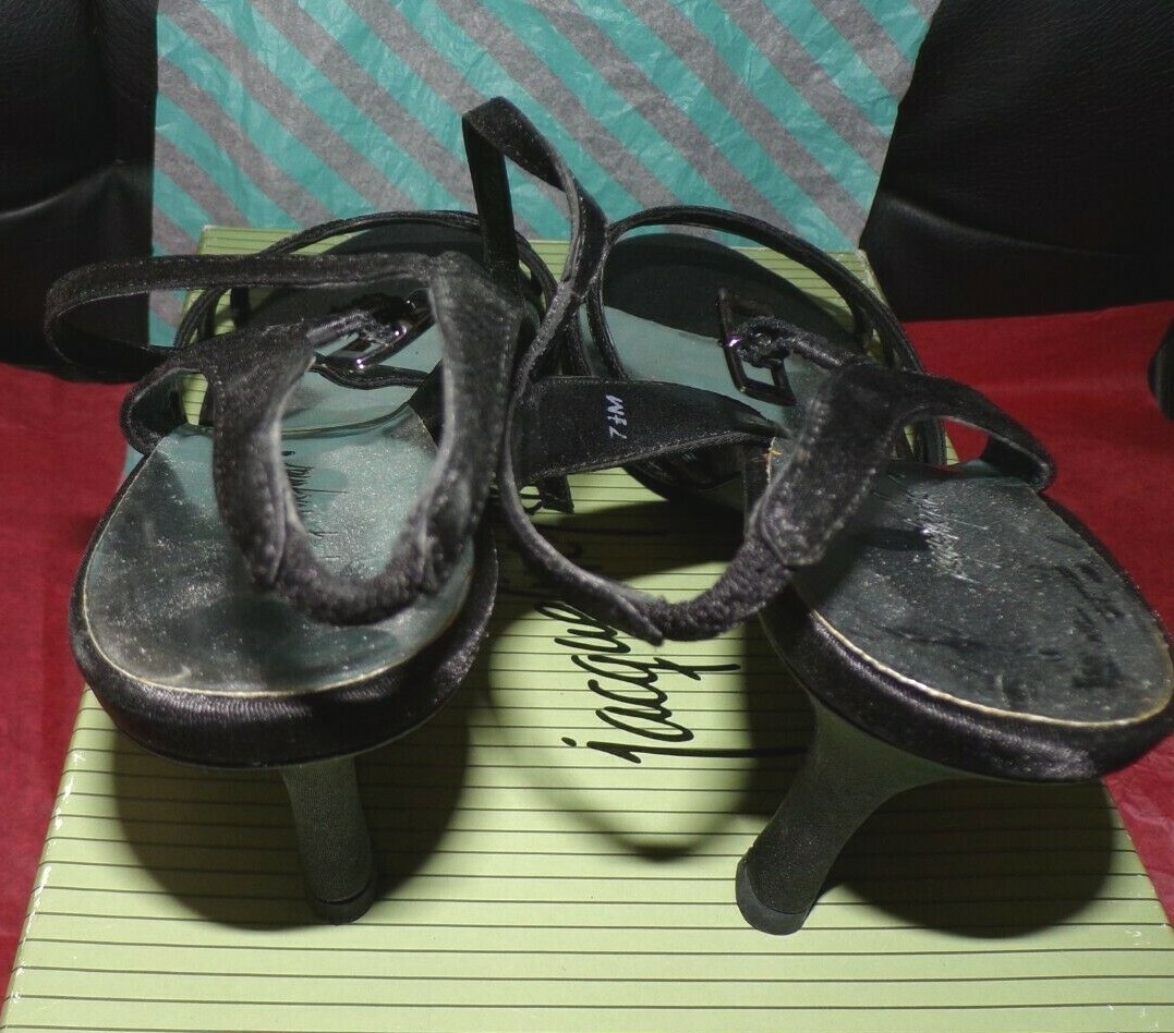 $45 Jacqueline Ferrer size 7.5 M Jenny 0244black sandal dress shoes 3″ Heels box