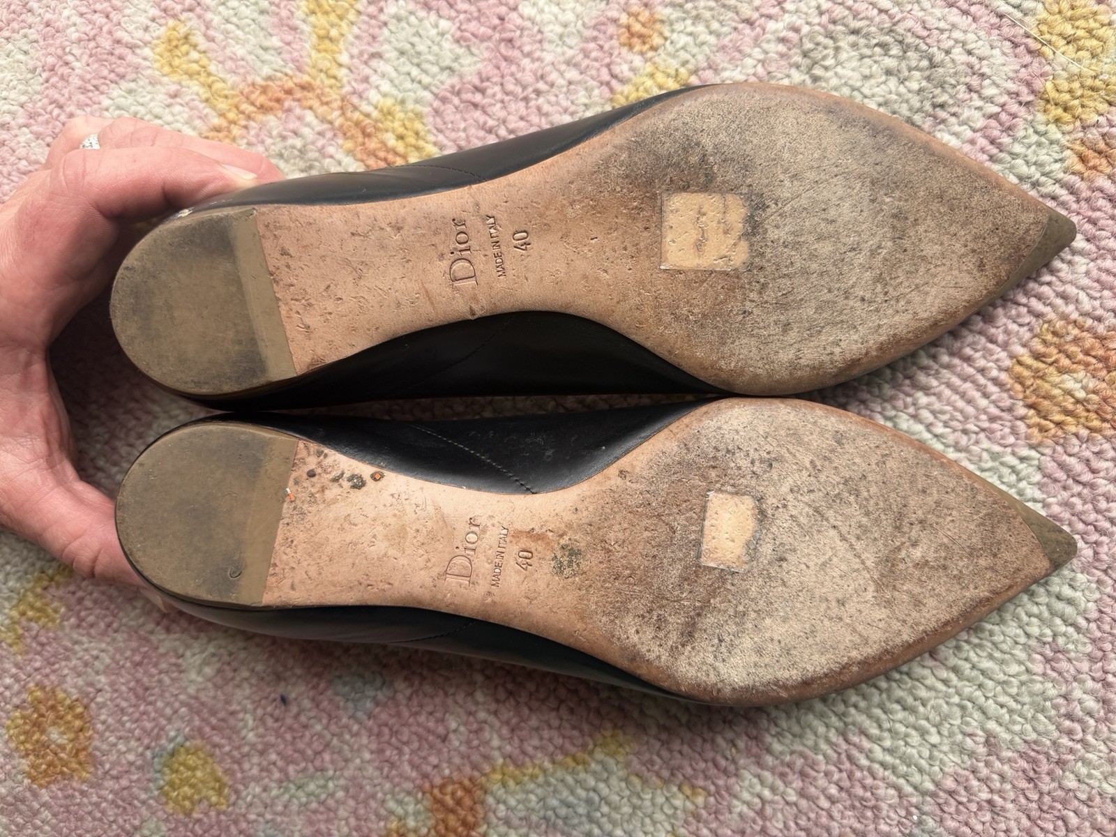 Christian Dior Black Laser Cut Leather Pointed Toe Flats EU 40 US 9.5-10 Italy