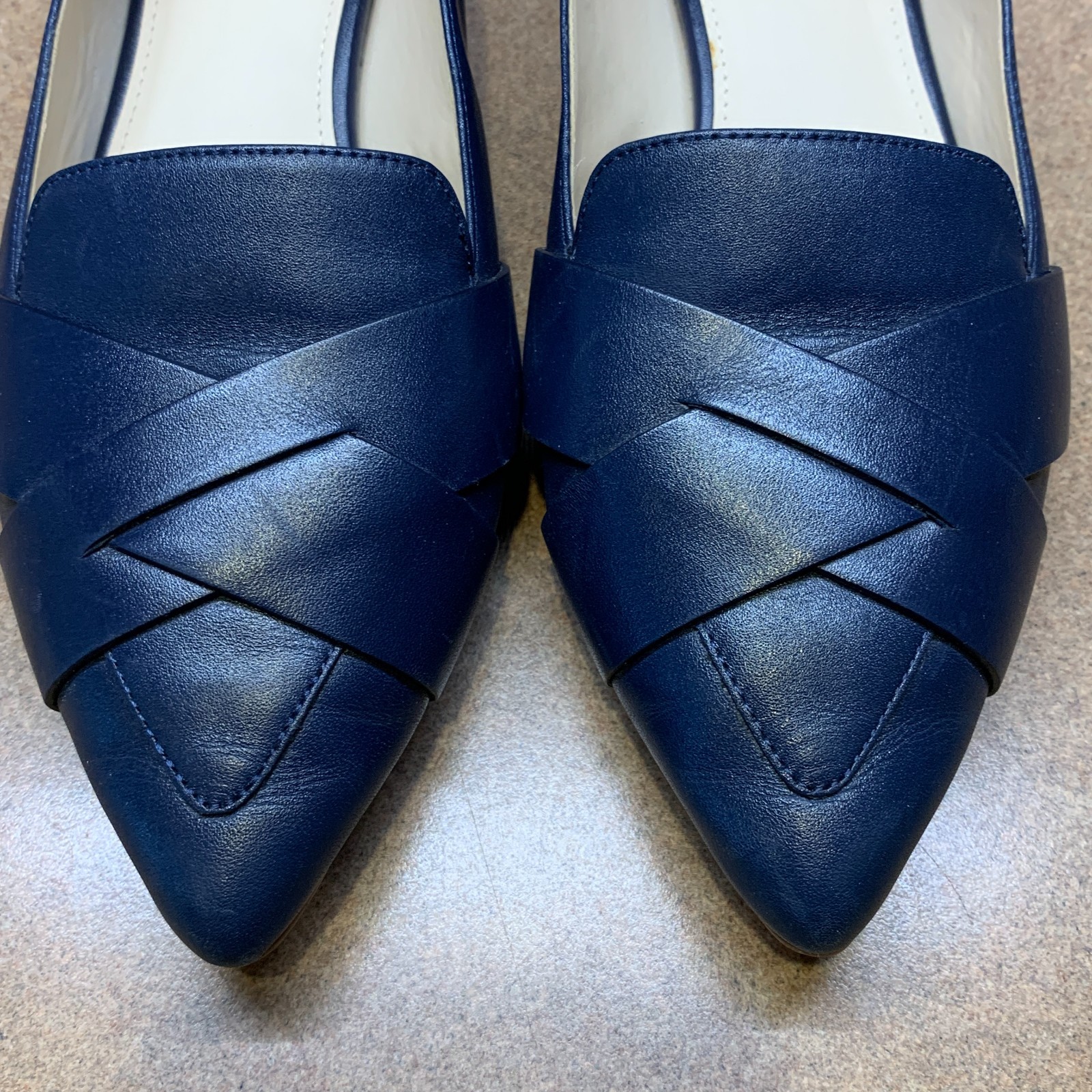Cole Haan Camila Navy Blue Shoes SZ 8 B Woven Pointy Toe Leather Flat Loafers