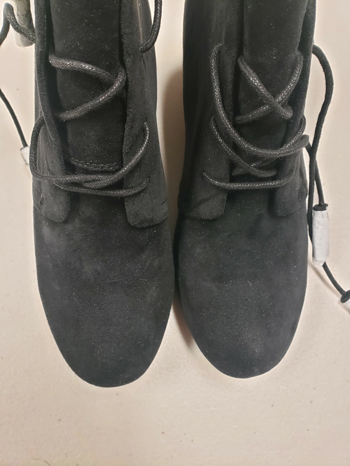 NIB Dr. Scholl’s Women’s Dakota Booties Black Microfiber Suede Tie Wedge Size 9