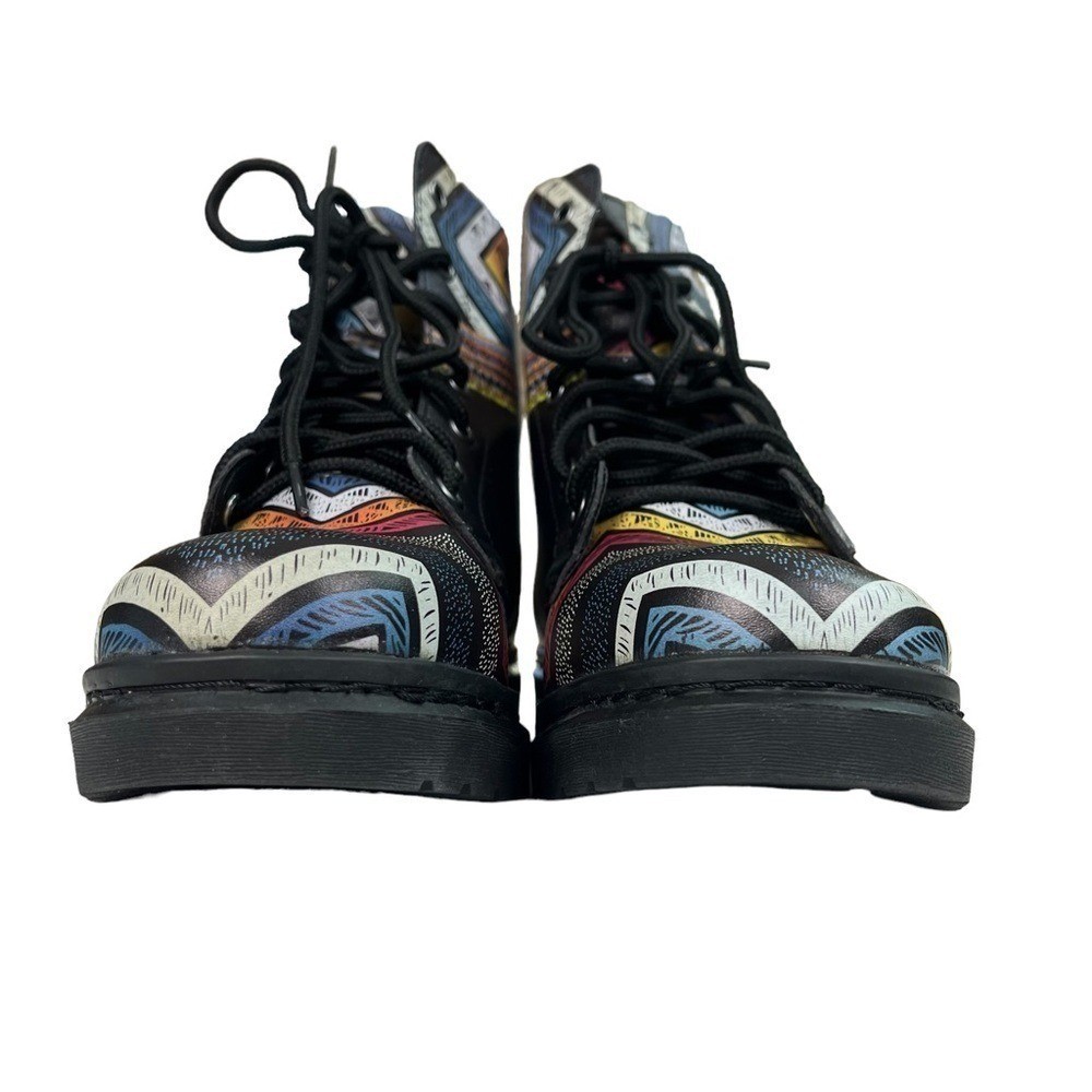 Yes We Vibe Boots Women Size 8.5 Boho Black and Multicolor Combat Lace Up Shoes