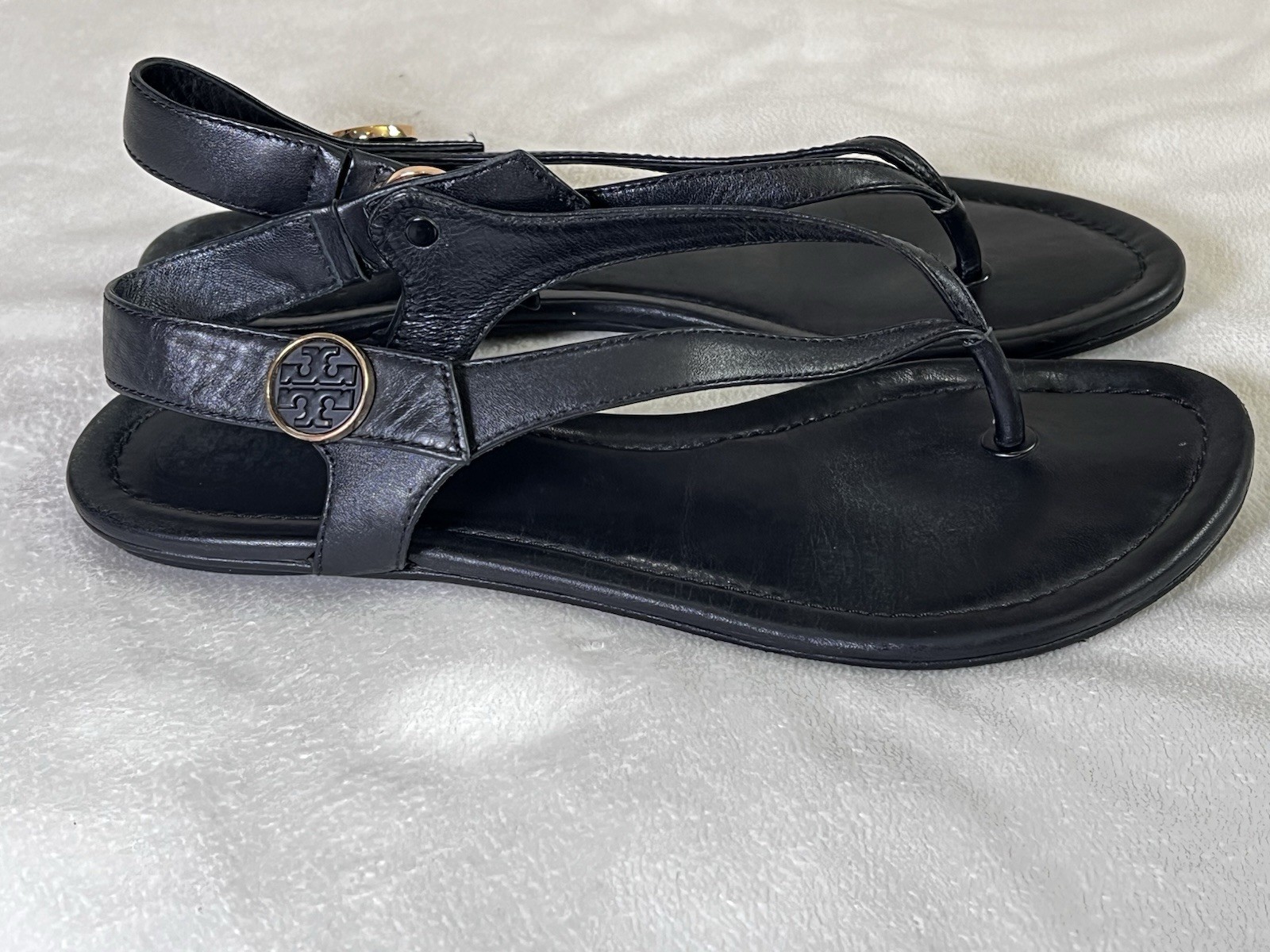 Tory Burch Women’s Thong Slingback Leather Sandals Black Size 7.5