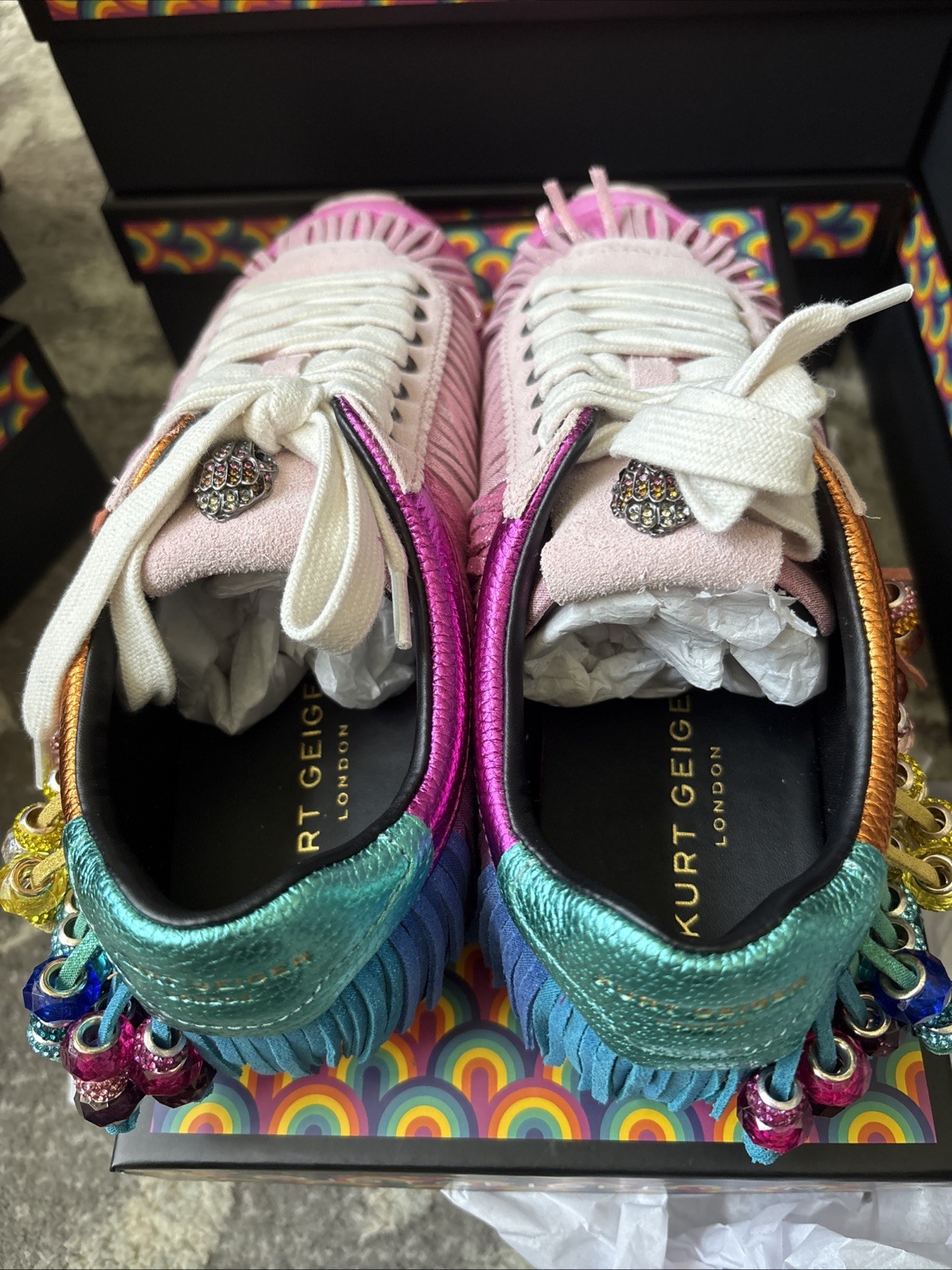 Kurt Geiger London Islington Suede Beaded Tassel Fringe Sneakers Fuschia-7.5/38