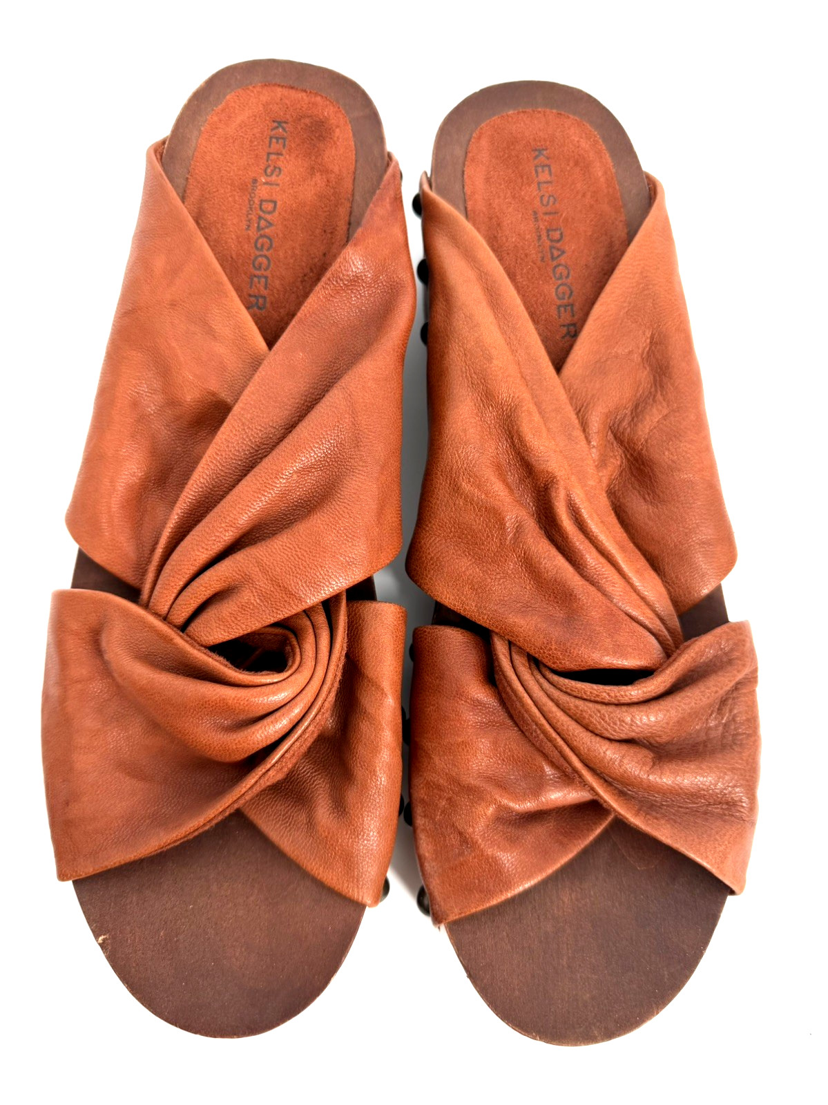 Kelsi Dagger Brooklyn Sprinter Slides Sandals Rust Cognac 7.5 Twisted Knot NEW