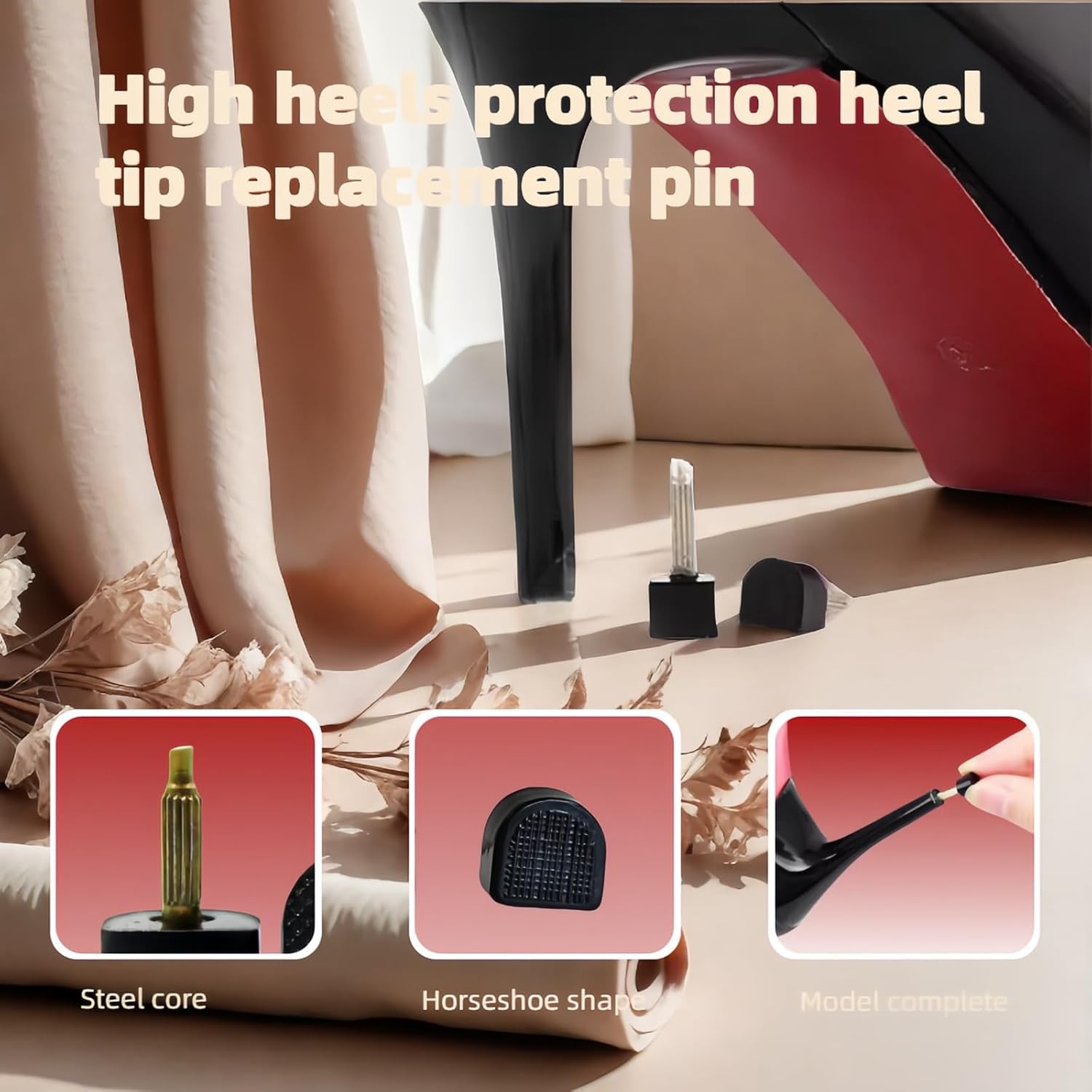 RyanDesign 10 Pairs High Heel Tips Replacement – U/Cap Style, 2.4mm & 3mm…