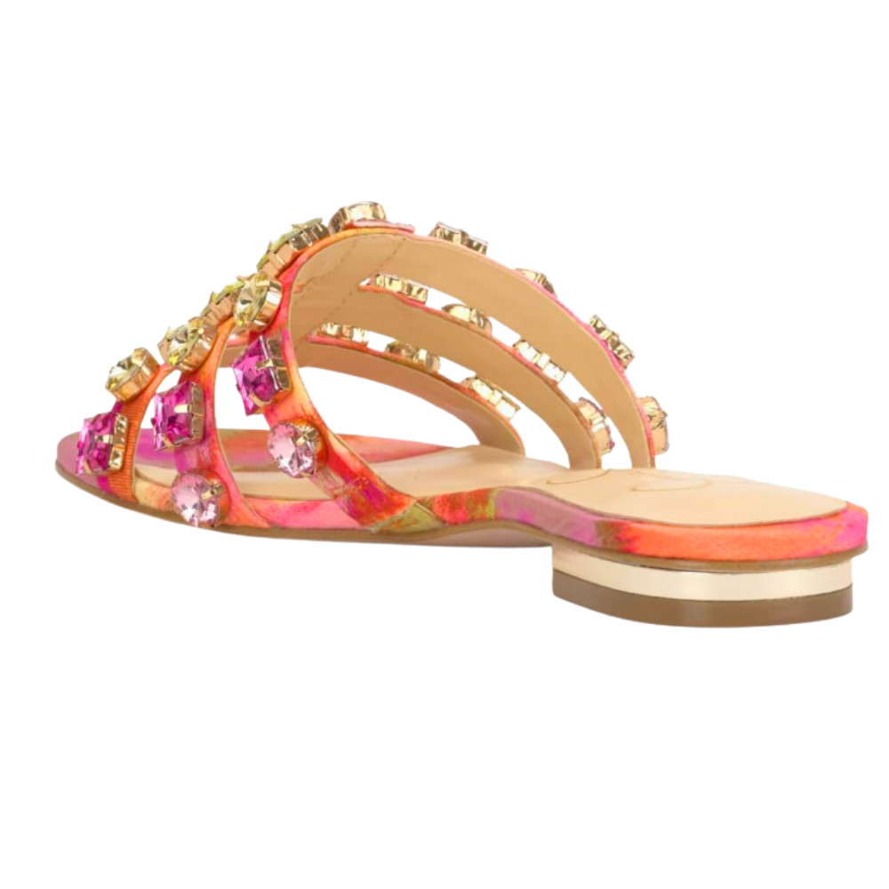 Jessica Simpson Women’s Detta Rhinestone Slip On Sandals Pink Red Combo 7.5 -NEW