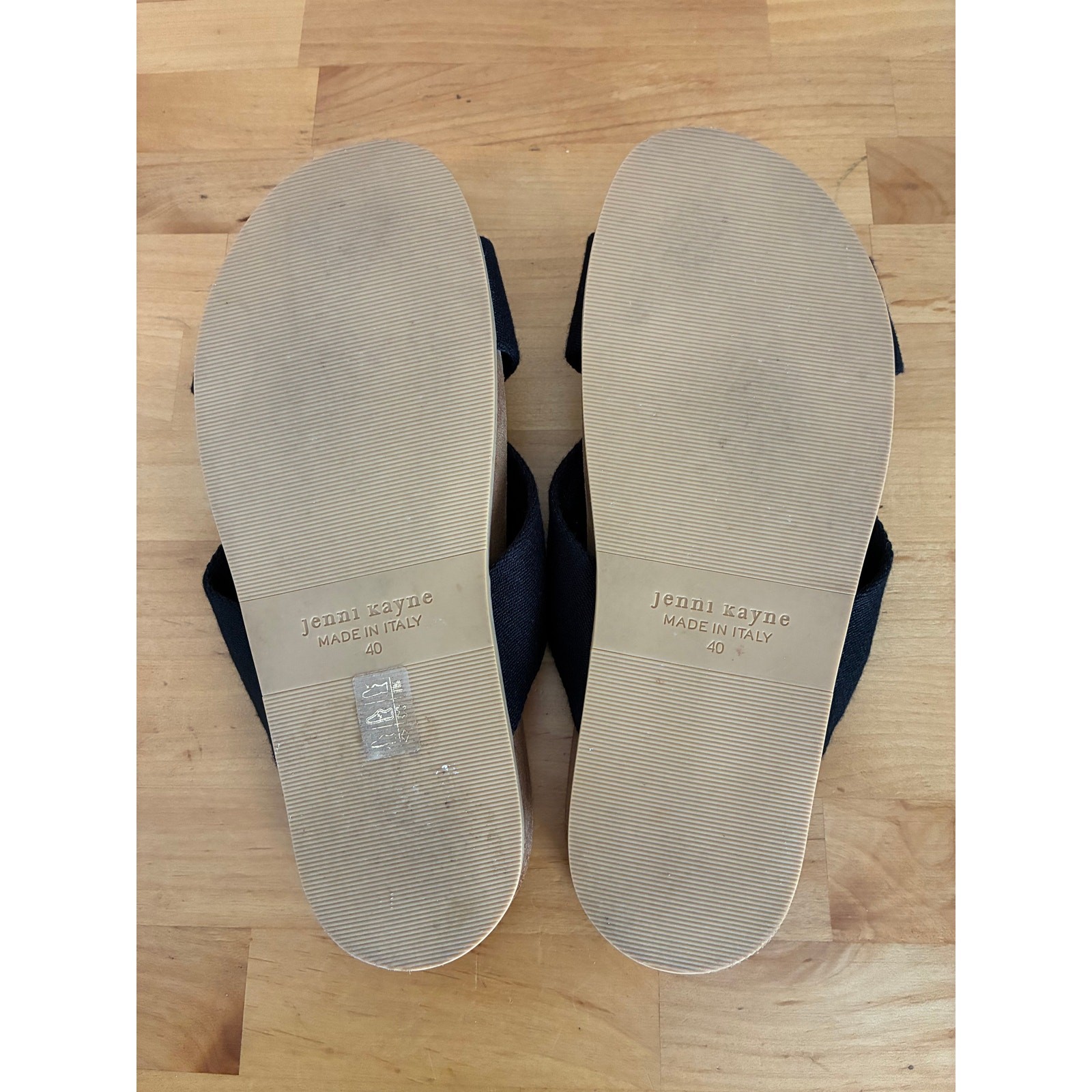 Jenni Kayne Cotton Crossover Slide Sandals Tan Black Made Italy – IT 40 US 10