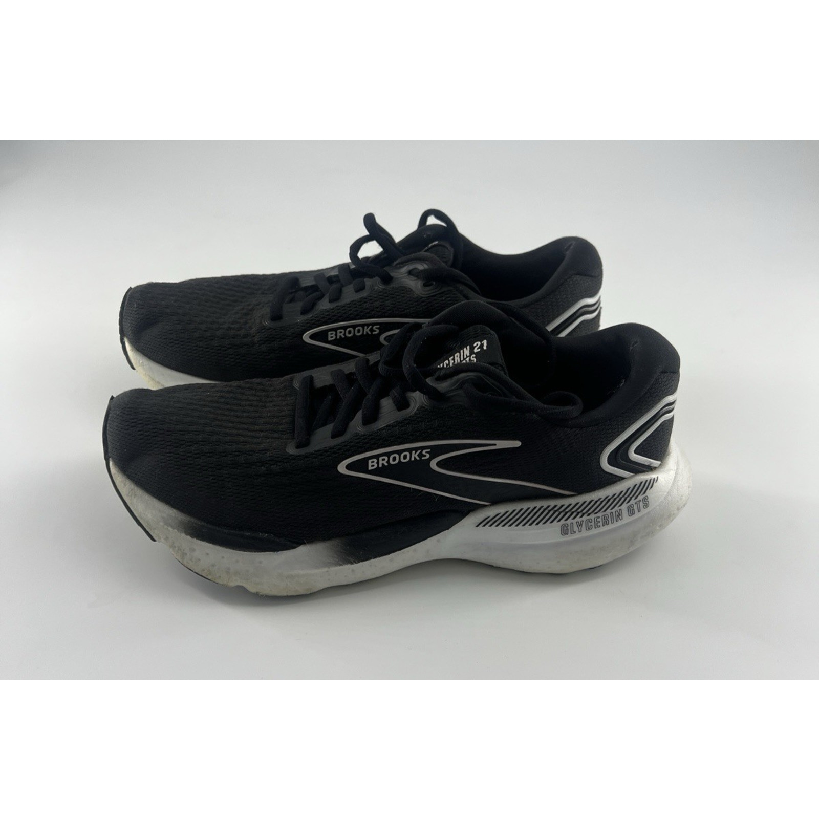 Brooks Glycerin GTS 21 Women Sz 9 Black White Athletic Running Gym Train Sneaker