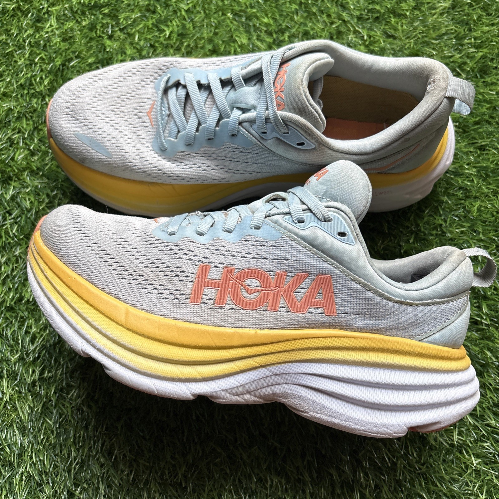 Hoka One Bondi 8 Blue/Yellow Running Athletic Sneaker Women’s Size 7 B