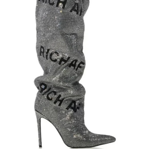 AZALEA WANG «AUTHENTICALLY AF» RHINESTONE KNEE HIGH BOOT IN SILVER Size 11