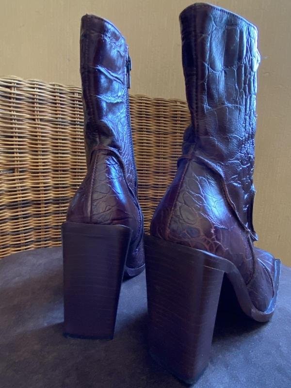 Women Navy Boot Boots Burgundy Leather 37 #B9TG