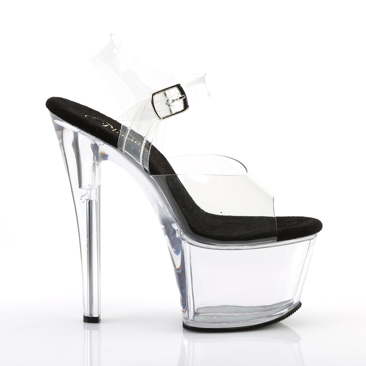 Pleaser SKY-308 7″ Heel Ankle Strap PF Sandal, Clear/Black, Size US Women’s 12