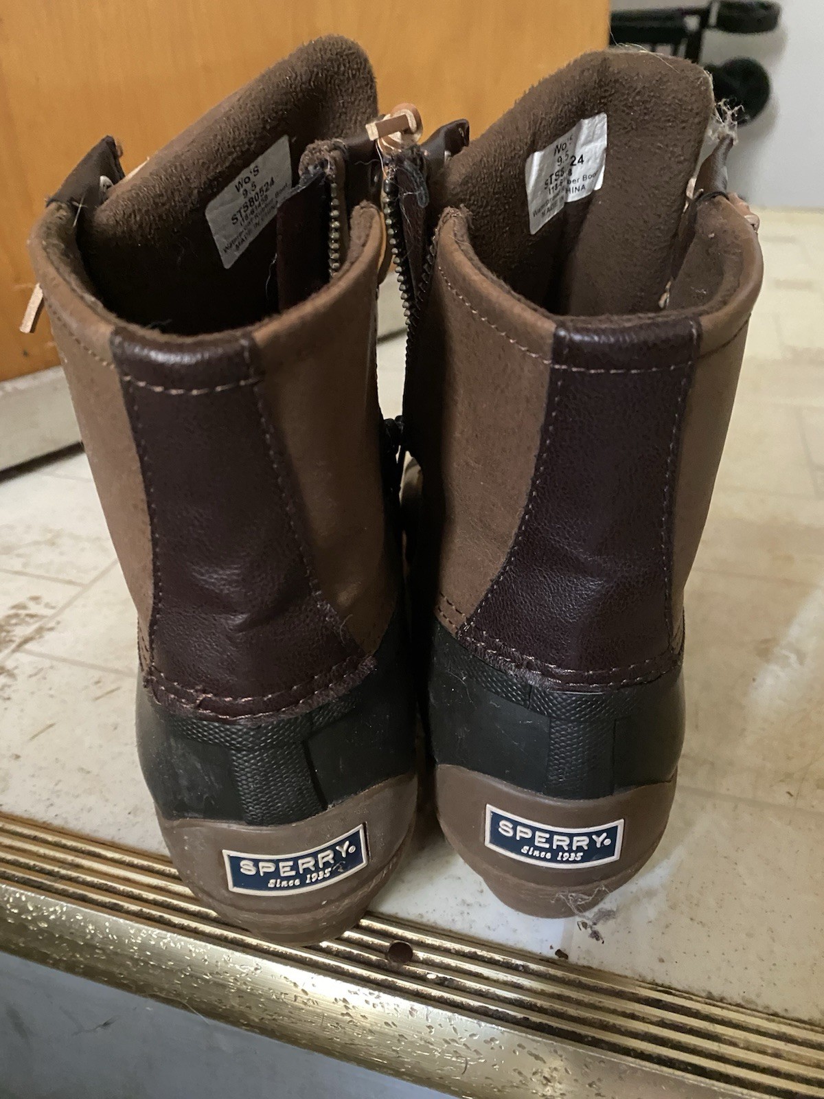 Sperry Womens Waterproof Duck Boots Brown/Black Leather Lace-Up Ankle US 9.5