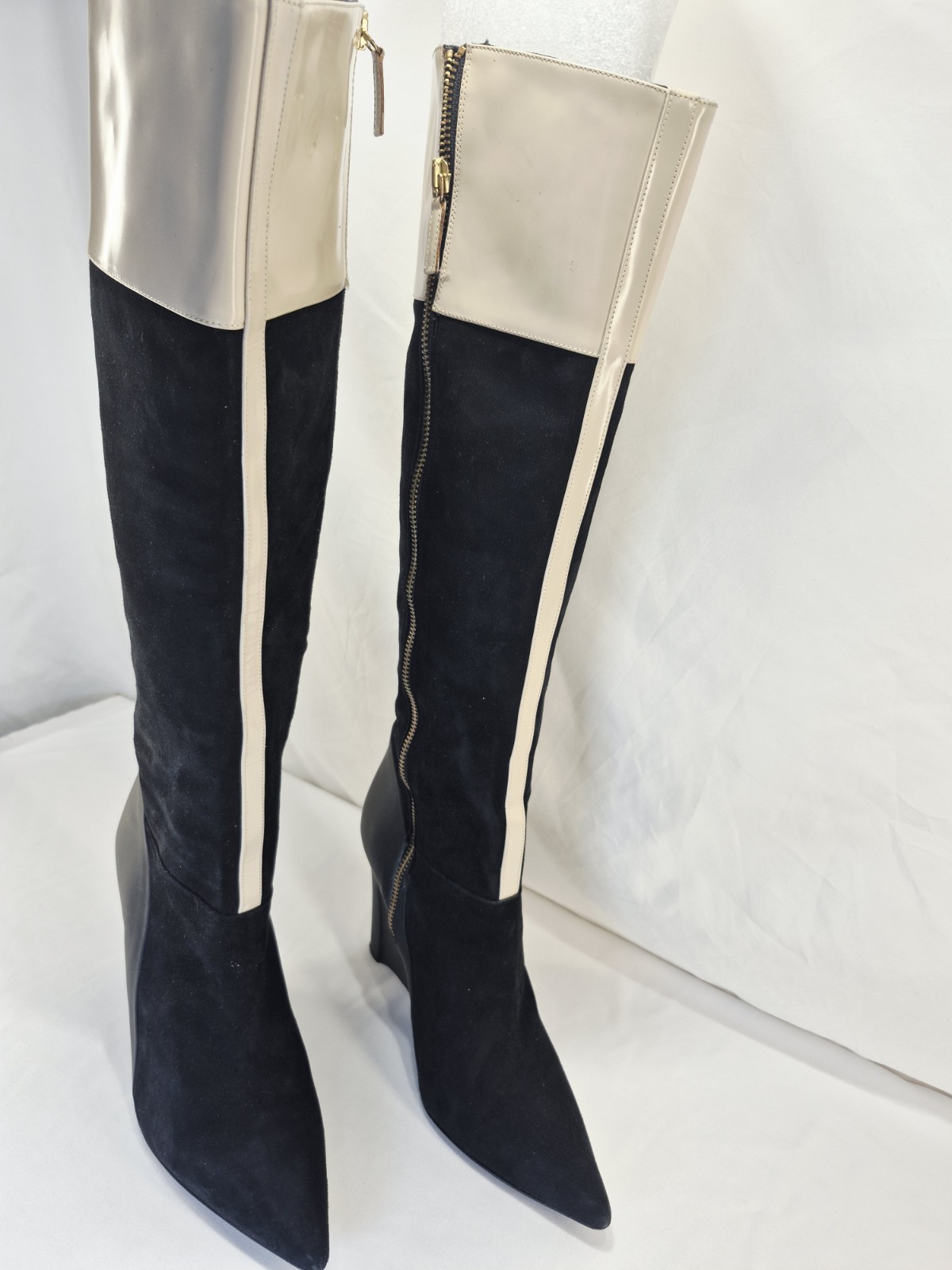 Derek Lam Mila Boots Black Suede Rubber Wedge pointed Toe Womens 9.5B Tall