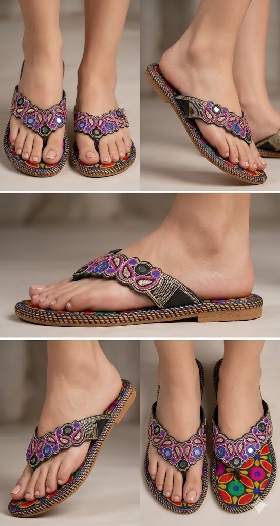 Women Slippers Leather Handmade Indian Slippers Embroidered US 7-10