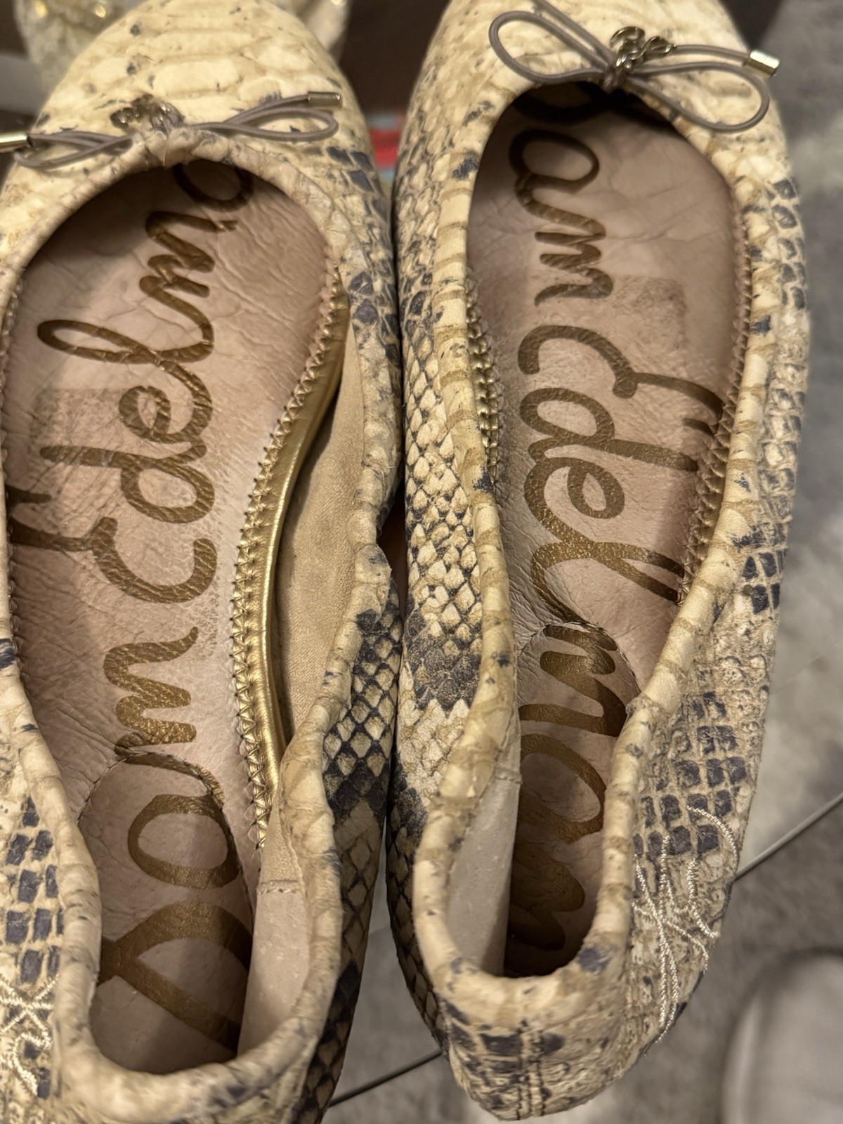 Sam Edelman Felicia Embossed Python Print Ballet Flats women’s SZ 7M Cream