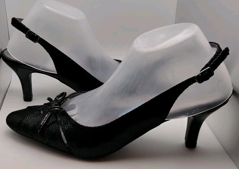 Karen Scott Pointed Toe Blk Slingback Heels Women S11 Fabric and PU Faux Leather