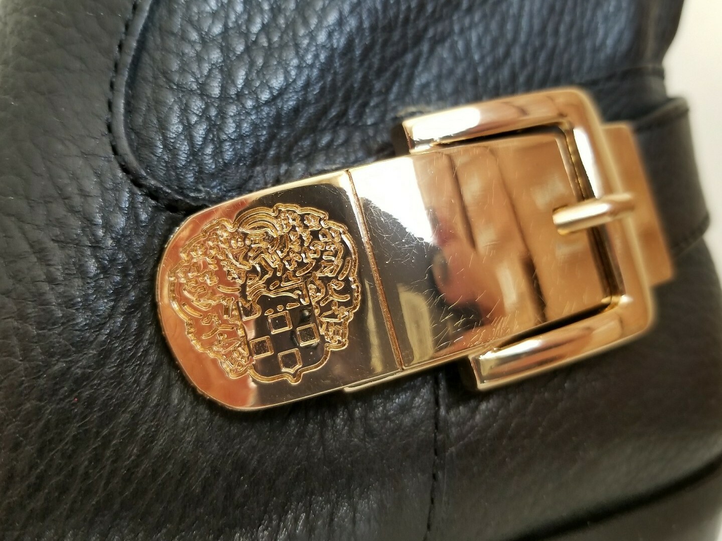 VINCE CAMUTO BEDINA GOLD BUCKLE LOGO TALL RIDING OTK BOOTS US 6.5 I LOVE SHOES