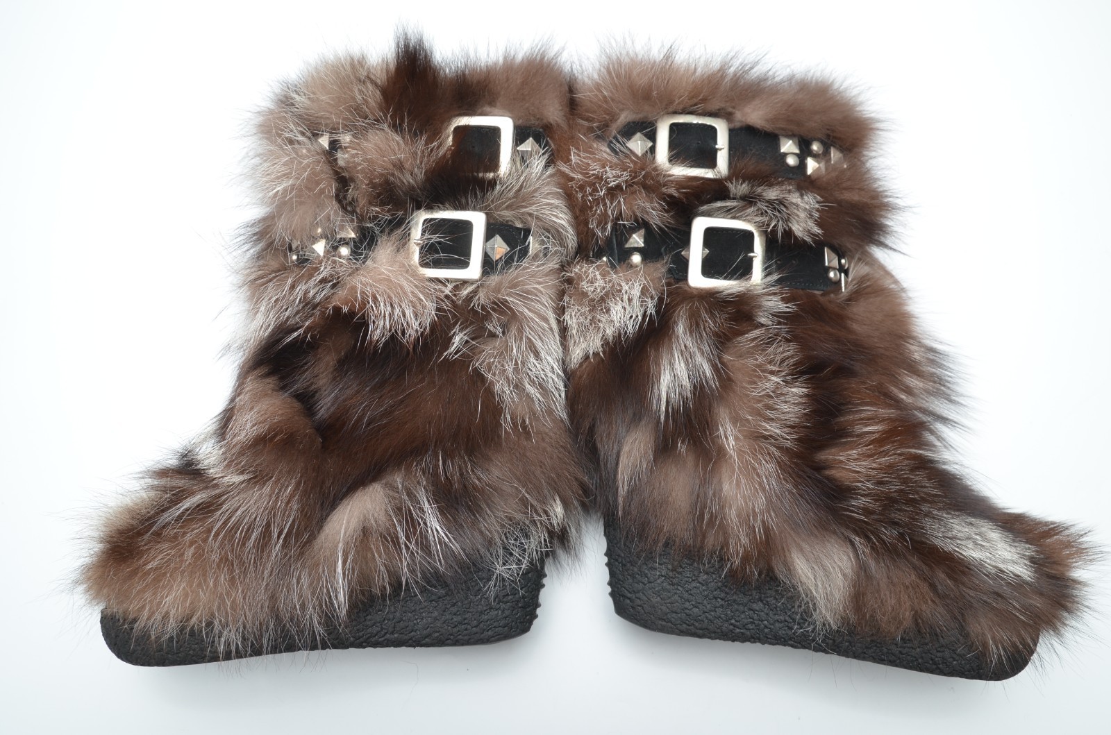Diavolezza Wedge Platform Fox Fur Brown Gray Boots Women’s sz EUR 37 / US ~ 7